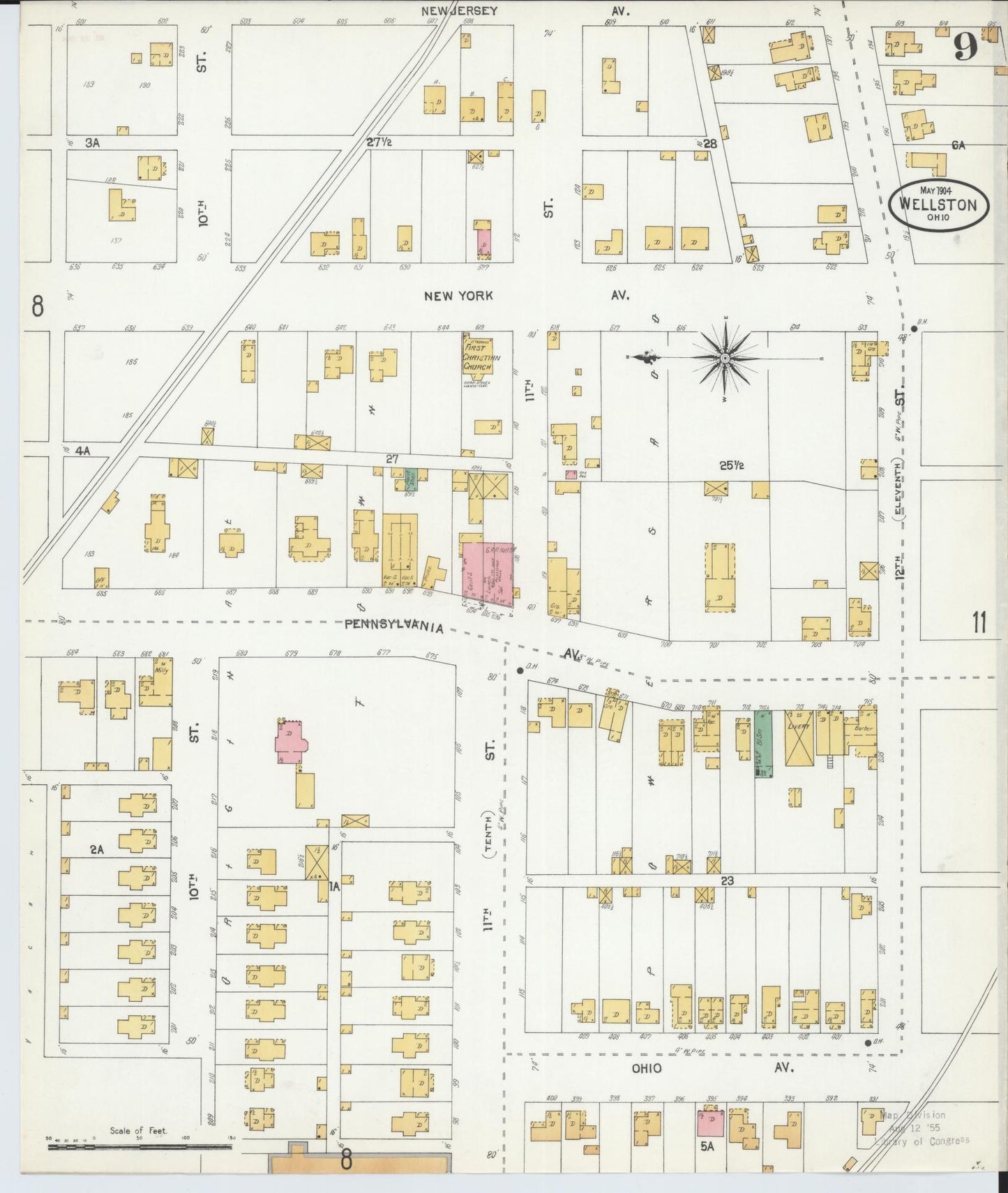 Sanborn Fire Insurance Map from Wellston, Jackson County, Ohio (1904), Sheet #0009 - Historic Sanborn Fire Insurance Map Print, vintage old map wall art, antique decor, genealogy gift, Ohio Ohio map
