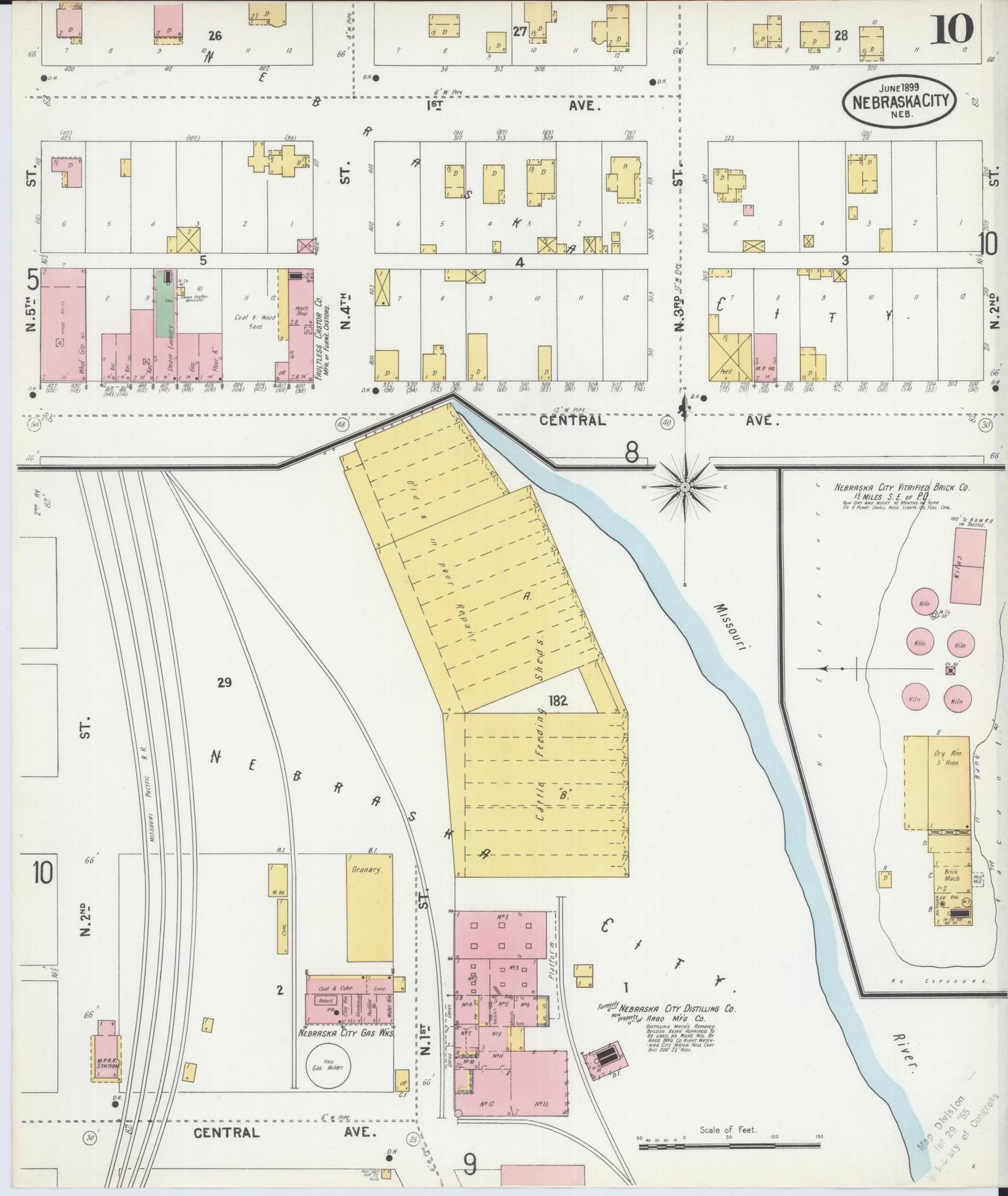 Sanborn Fire Insurance Map from Nebraska City, Otoe County, Nebraska (1899), Sheet #0010 - Historic Sanborn Fire Insurance Map Print, vintage old map wall art, antique decor, genealogy gift, Nebraska Nebraska map