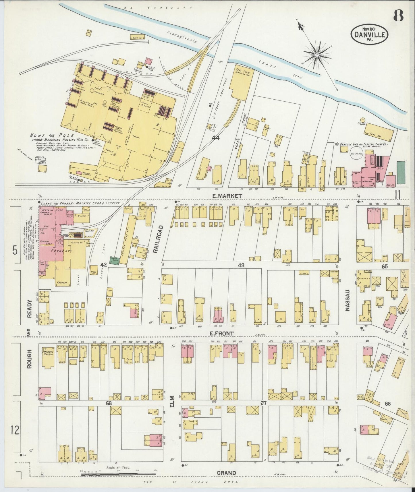Sanborn Fire Insurance Map from Danville, Montour County, Pennsylvania (1901), Sheet #0008 - Historic Sanborn Fire Insurance Map Print, vintage old map wall art, antique decor, genealogy gift, Pennsylvania Pennsylvania map