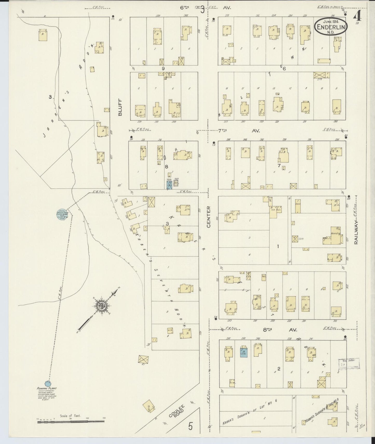 Sanborn Fire Insurance Map from Enderlin, Ransom County, North Dakota (1914), Sheet #0004 - Historic Sanborn Fire Insurance Map Print, vintage old map wall art, antique decor, genealogy gift, North Dakota North Dakota map