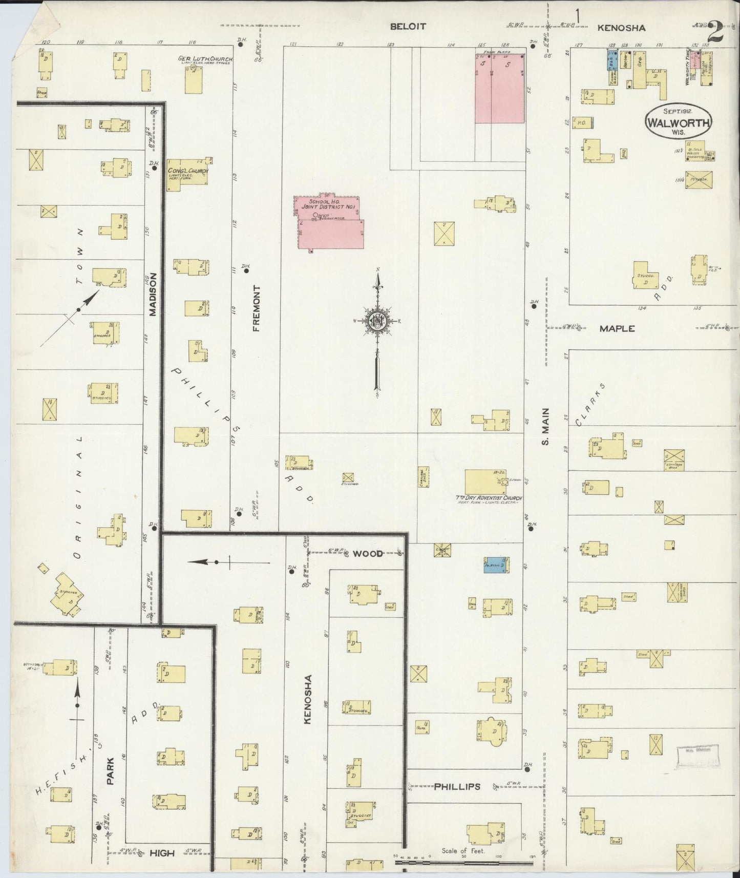 Sanborn Fire Insurance Map from Walworth, Walworth County, Wisconsin (1912), Sheet #0002 - Historic Sanborn Fire Insurance Map Print, vintage old map wall art, antique decor, genealogy gift, Wisconsin Wisconsin map