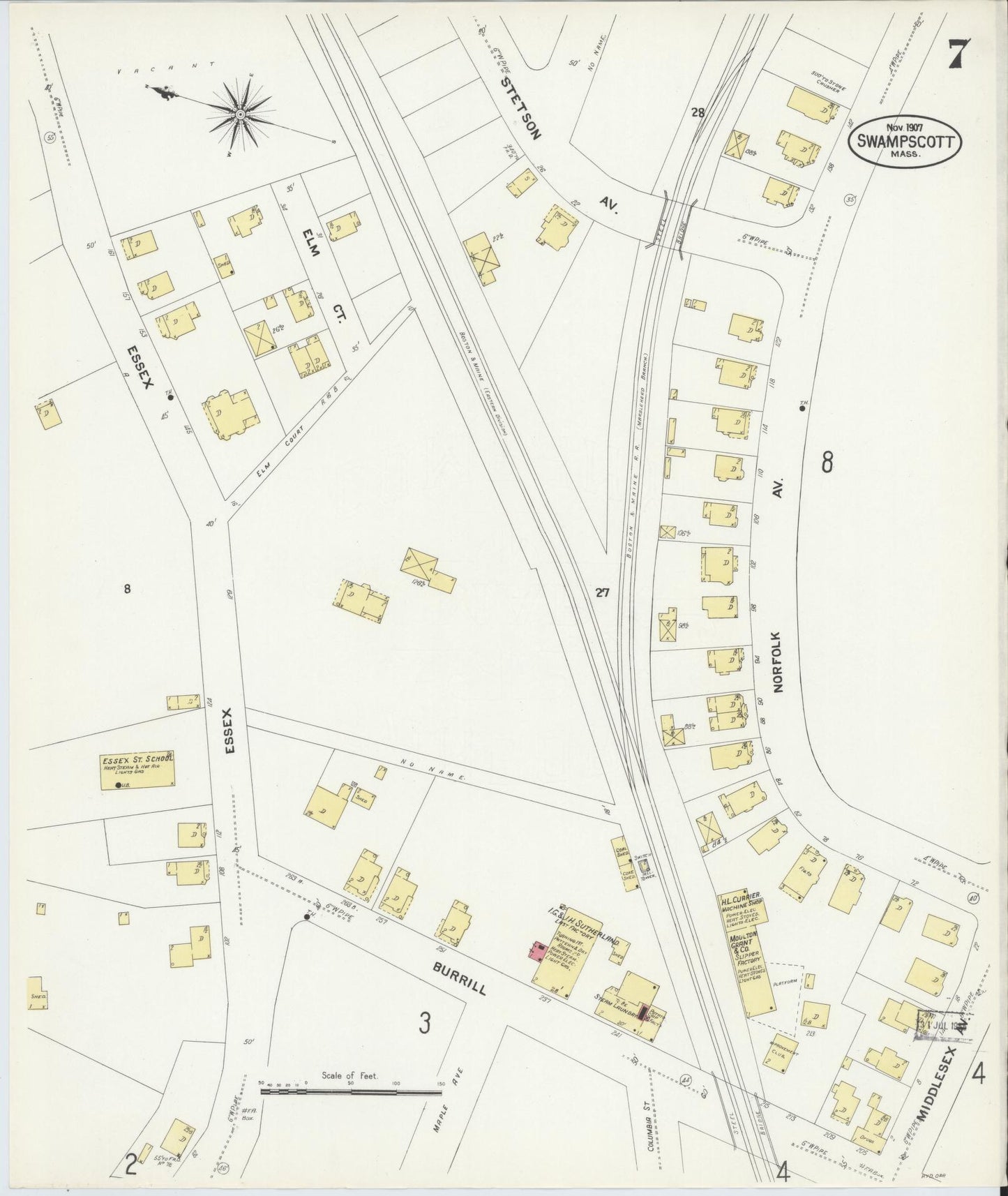 Sanborn Fire Insurance Map from Swampscott, Essex County, Massachusetts (1907), Sheet #0007 - Historic Sanborn Fire Insurance Map Print, vintage old map wall art, antique decor, genealogy gift, Massachusetts Massachusetts map