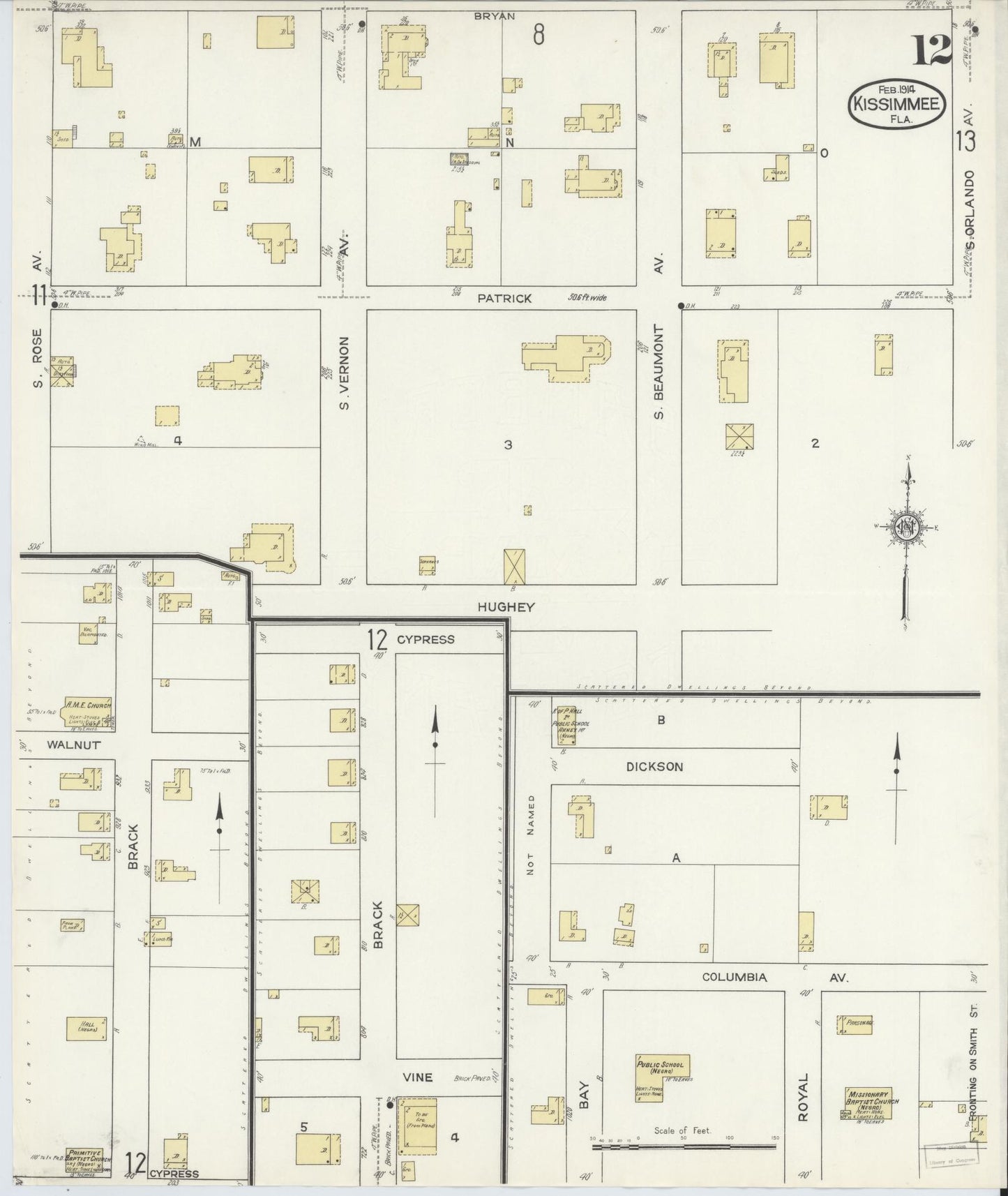 Sanborn Fire Insurance Map from Kissimmee, Osceola County, Florida (1914), Sheet #0012 - Historic Sanborn Fire Insurance Map Print, vintage old map wall art, antique decor, genealogy gift, Florida Florida map