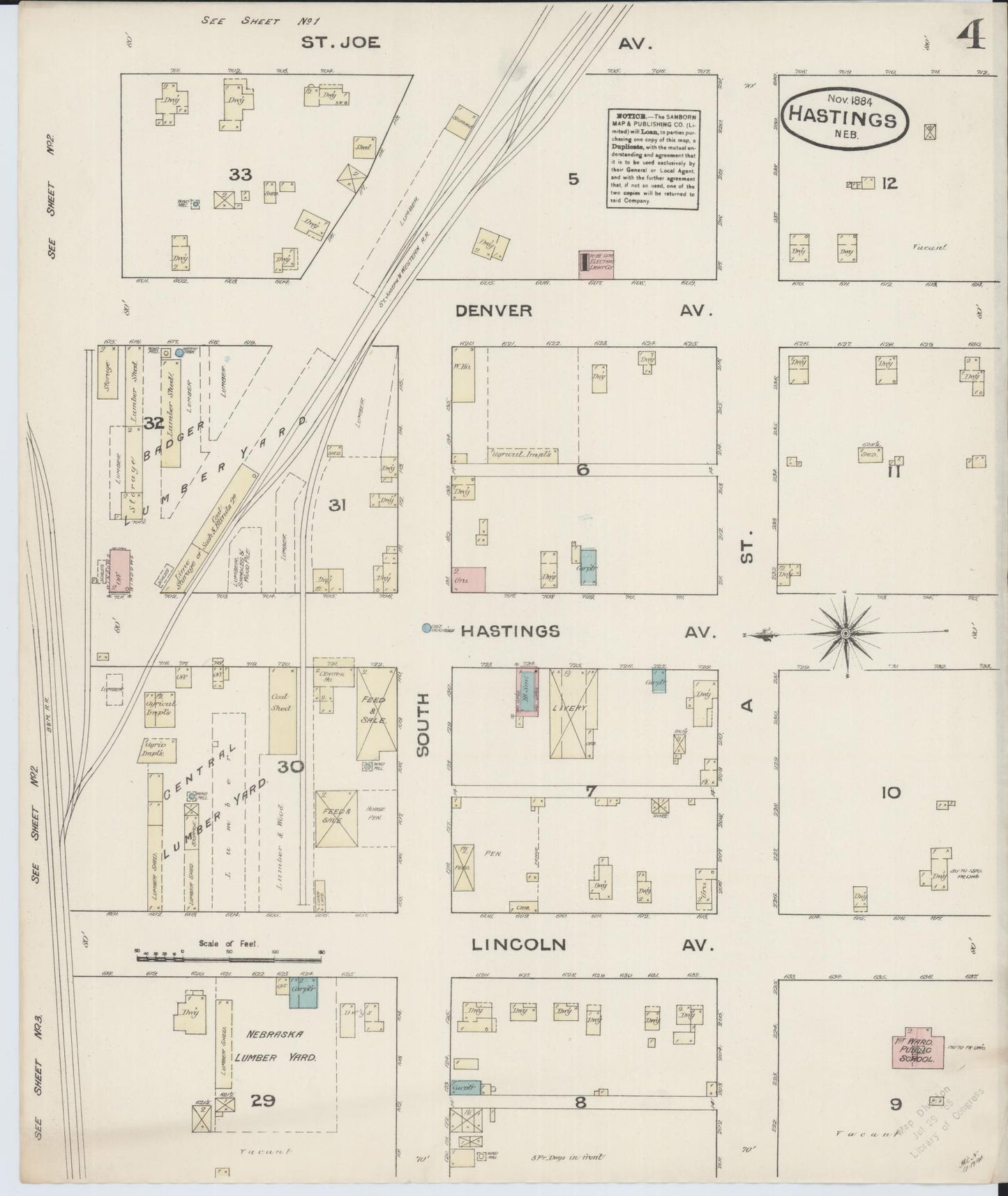 Sanborn Fire Insurance Map from Hastings, Adams County, Nebraska (1884), Sheet #0004 - Complete Map Set gallery image, historic Sanborn map, vintage wall art, Nebraska Nebraska