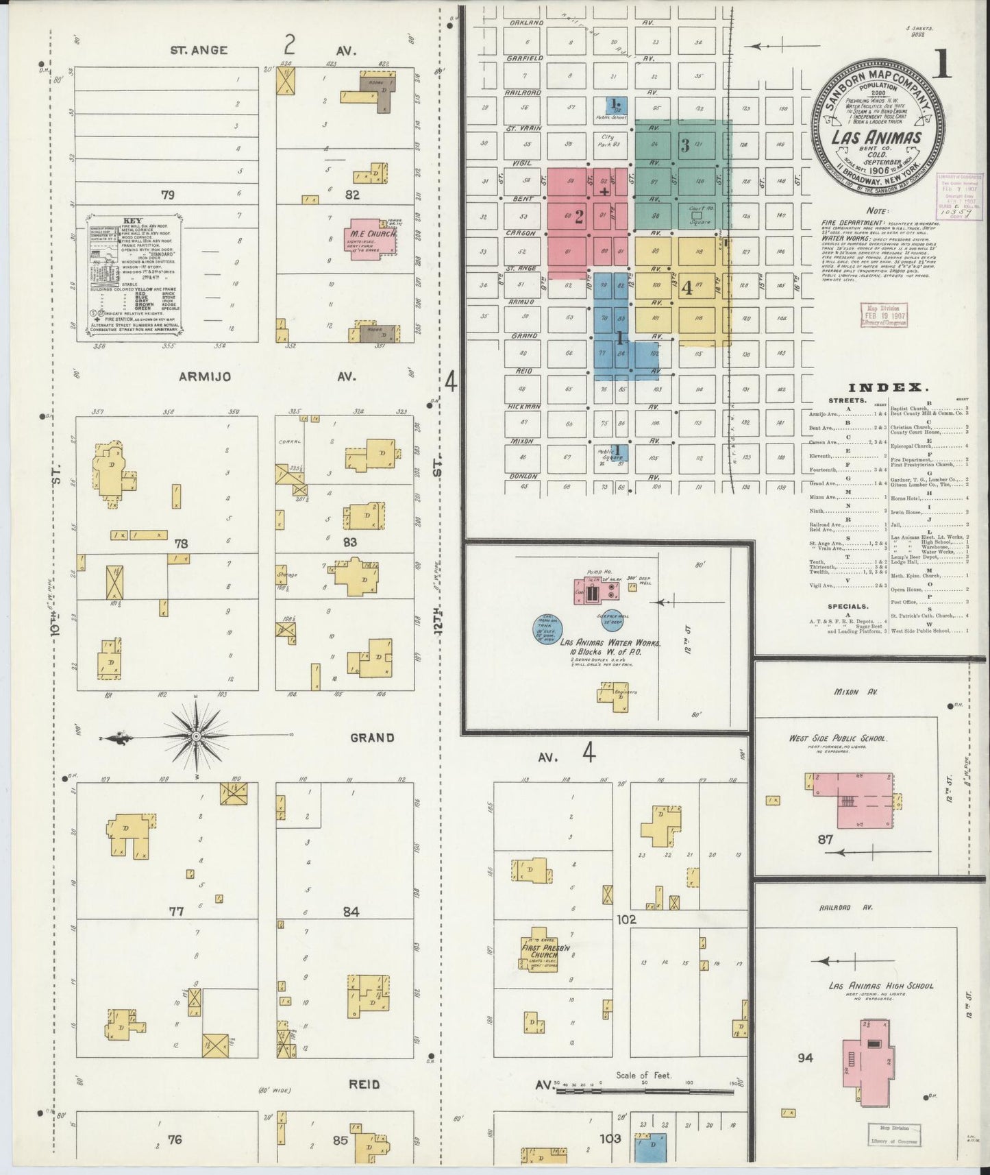 Sanborn Fire Insurance Map from Las Animas, Bent County, Colorado (1906), Sheet #0001 - Historic Sanborn Fire Insurance Map Print, vintage old map wall art, antique decor, genealogy gift, Colorado Colorado map