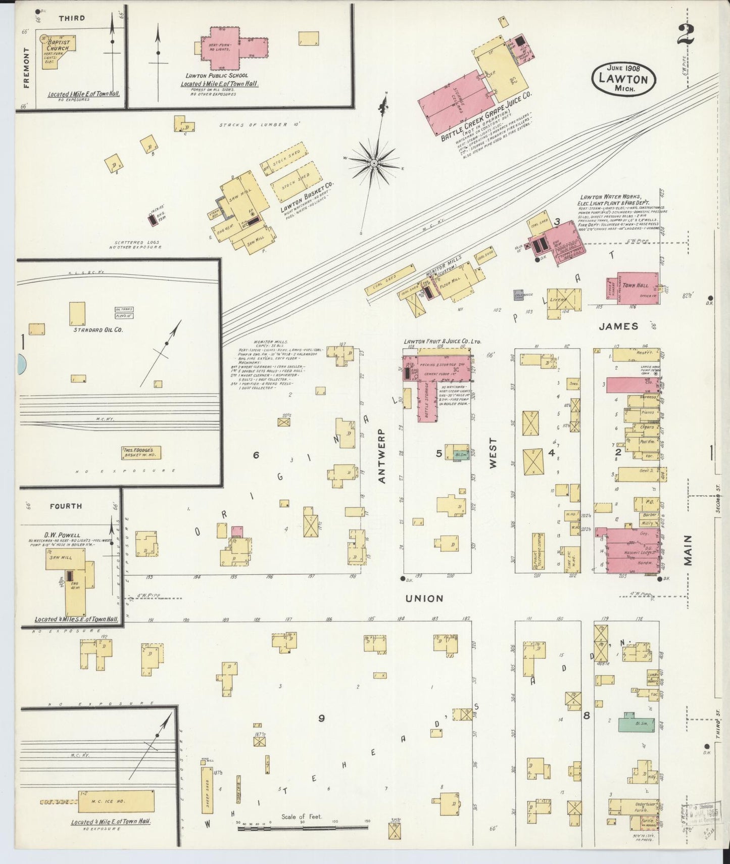 Sanborn Fire Insurance Map from Lawton, Van Buren County, Michigan (1908), Sheet #0002 - Complete Map Set gallery image, historic Sanborn map, vintage wall art, Michigan Michigan