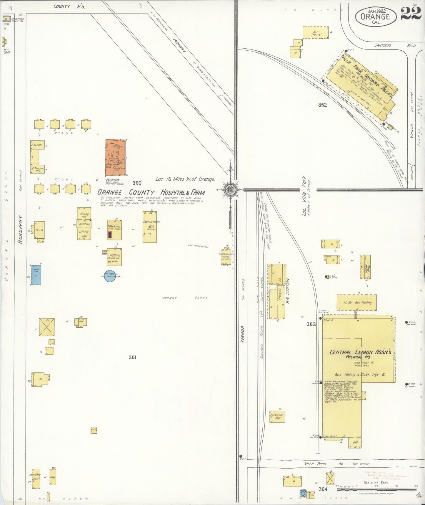 Sanborn Fire Insurance Map from Orange, Orange County, California (1922), Sheet #0022 - Complete Map Set gallery image, historic Sanborn map, vintage wall art, California California
