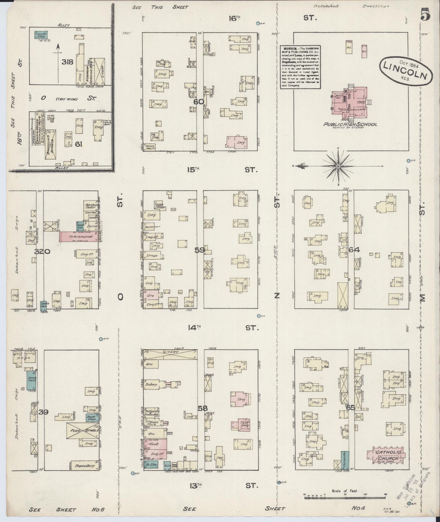 Sanborn Fire Insurance Map from Lincoln, Lancaster County, Nebraska (Unknown), Sheet #0005 - Historic Sanborn Fire Insurance Map Print, vintage old map wall art, antique decor, genealogy gift, Nebraska Nebraska map