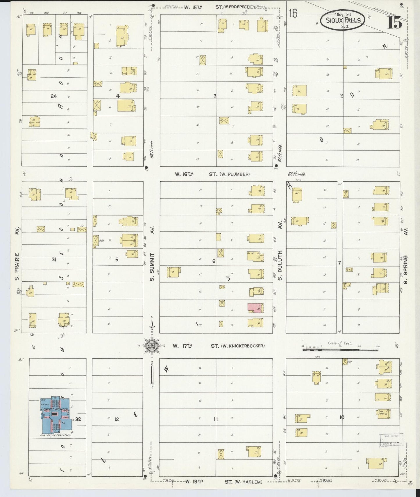 Sanborn Fire Insurance Map from Sioux Falls, Minnehaha County, South Dakota (1911), Sheet #0015 - Historic Sanborn Fire Insurance Map Print, vintage old map wall art, antique decor, genealogy gift, South Dakota South Dakota map