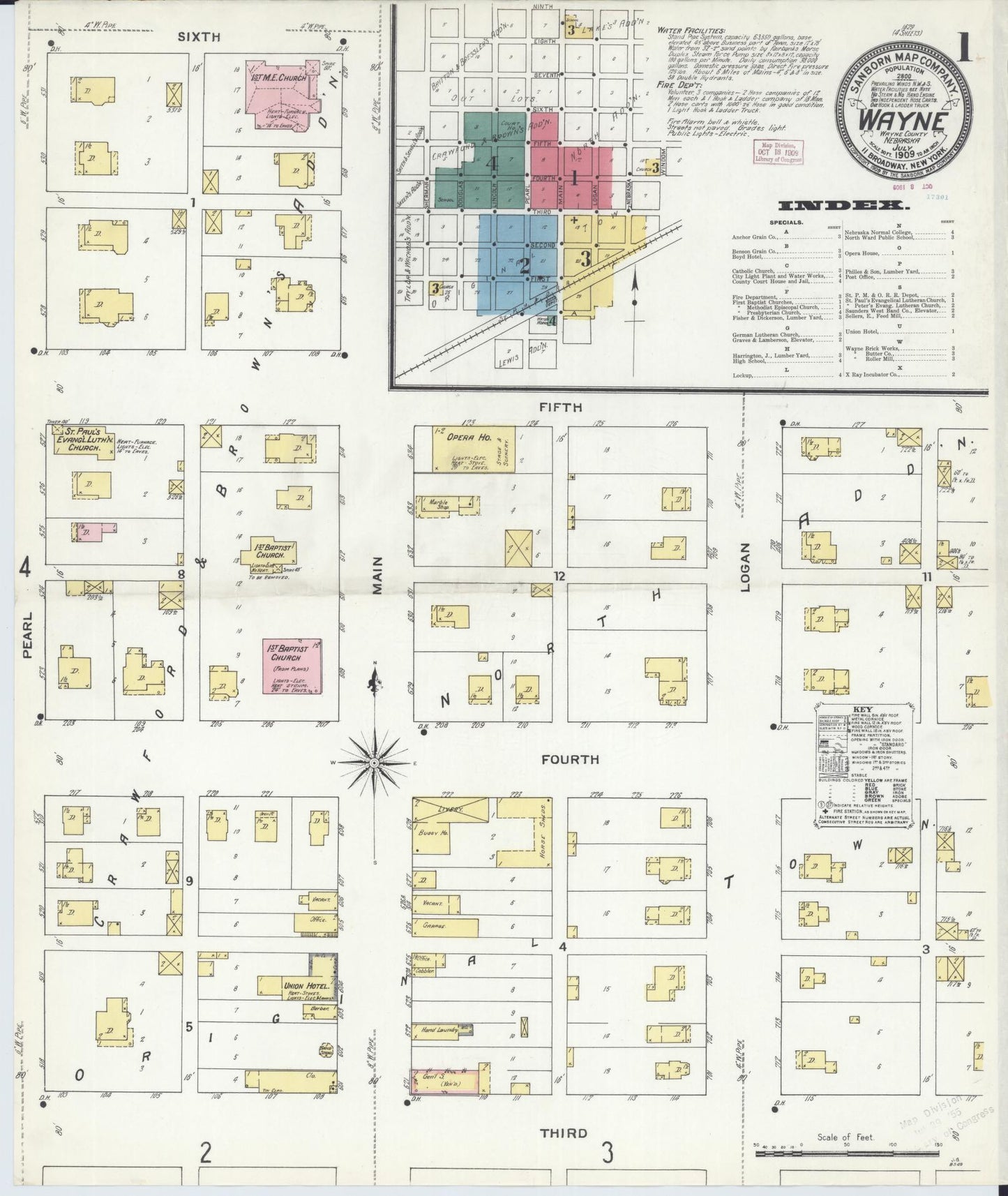 Sanborn Fire Insurance Map from Wayne, Wayne County, Nebraska (1909), Sheet #0001 - Historic Sanborn Fire Insurance Map Print, vintage old map wall art, antique decor, genealogy gift, Nebraska Nebraska map