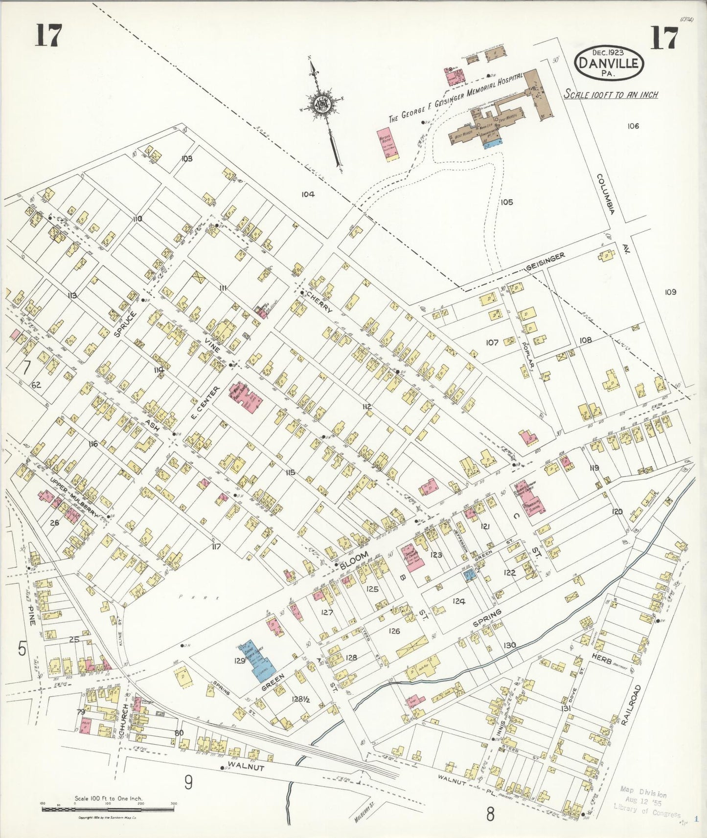 Sanborn Fire Insurance Map from Danville, Montour County, Pennsylvania (1923), Sheet #0017 - Historic Sanborn Fire Insurance Map Print, vintage old map wall art, antique decor, genealogy gift, Pennsylvania Pennsylvania map
