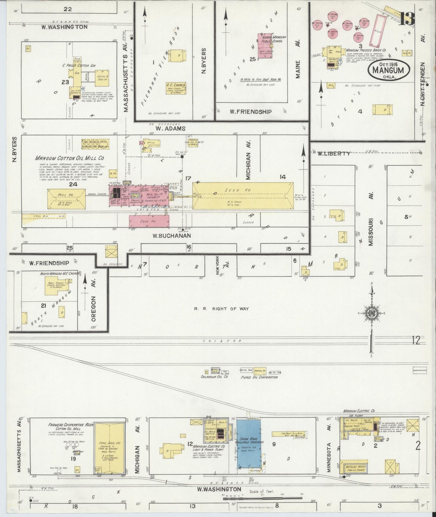 Sanborn Fire Insurance Map from Mangum, Greer County, Oklahoma (1916), Sheet #0013 - Historic Sanborn Fire Insurance Map Print, vintage old map wall art, antique decor, genealogy gift, Oklahoma Oklahoma map