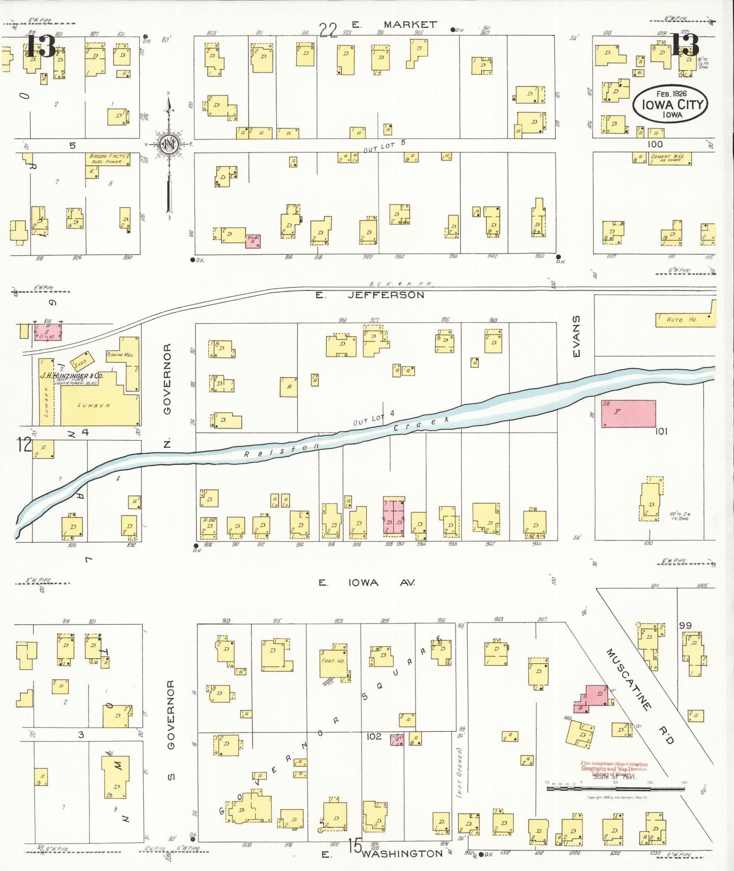 Sanborn Fire Insurance Map from Iowa City, Johnson County, Iowa (1926), Sheet #0013 - Historic Sanborn Fire Insurance Map Print, vintage old map wall art