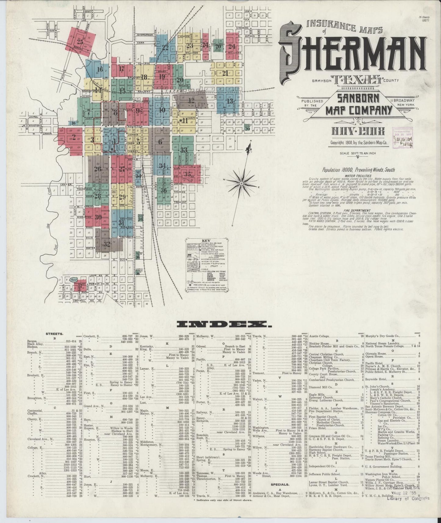 Sanborn Fire Insurance Map from Sherman, Grayson County, Texas. (1908) – Historic Sanborn Fire Insurance Map Print