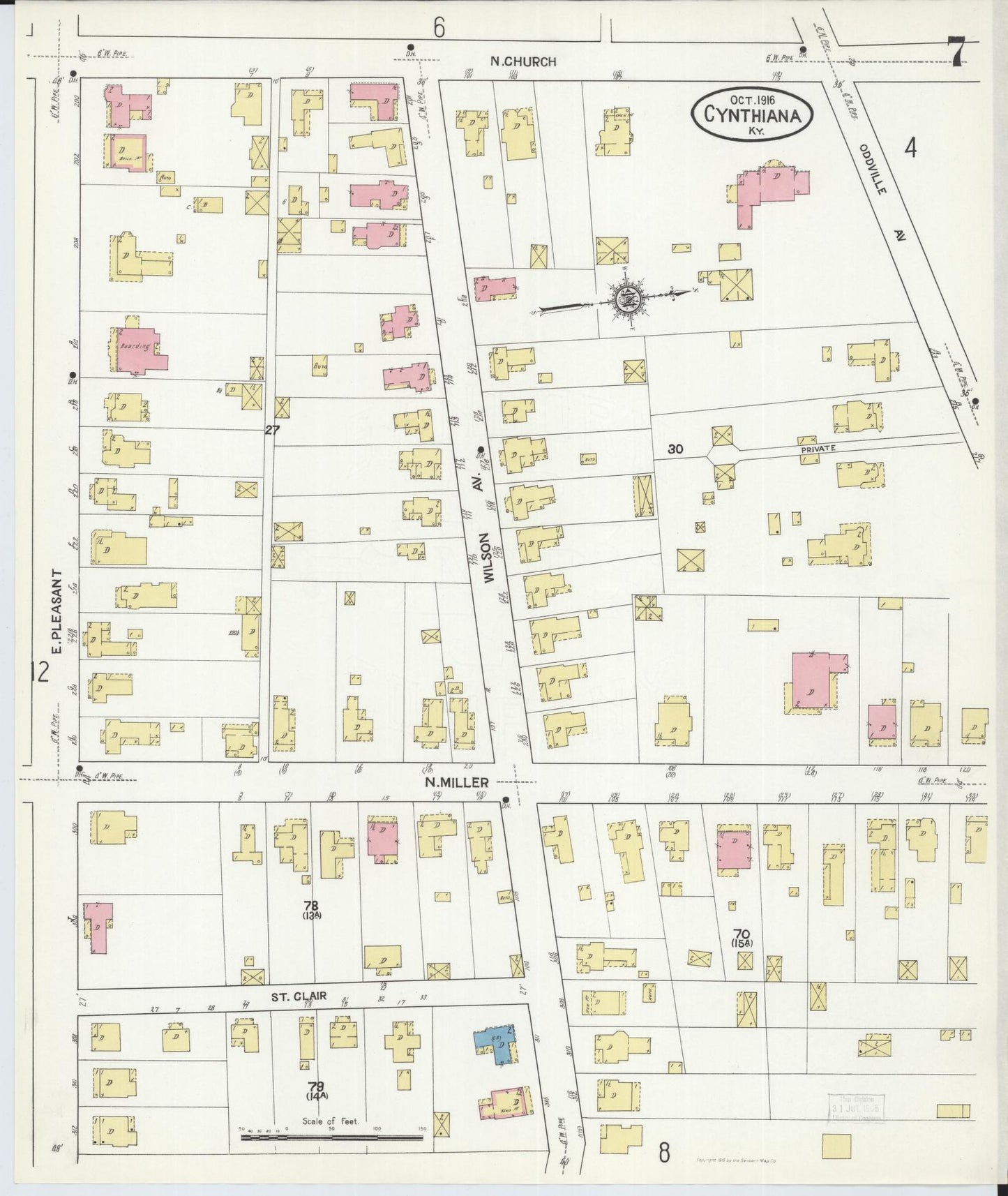 Sanborn Fire Insurance Map from Cynthiana, Harrison County, Kentucky (1916), Sheet #0007 - Historic Sanborn Fire Insurance Map Print, vintage old map wall art, antique decor, genealogy gift, Kentucky Kentucky map
