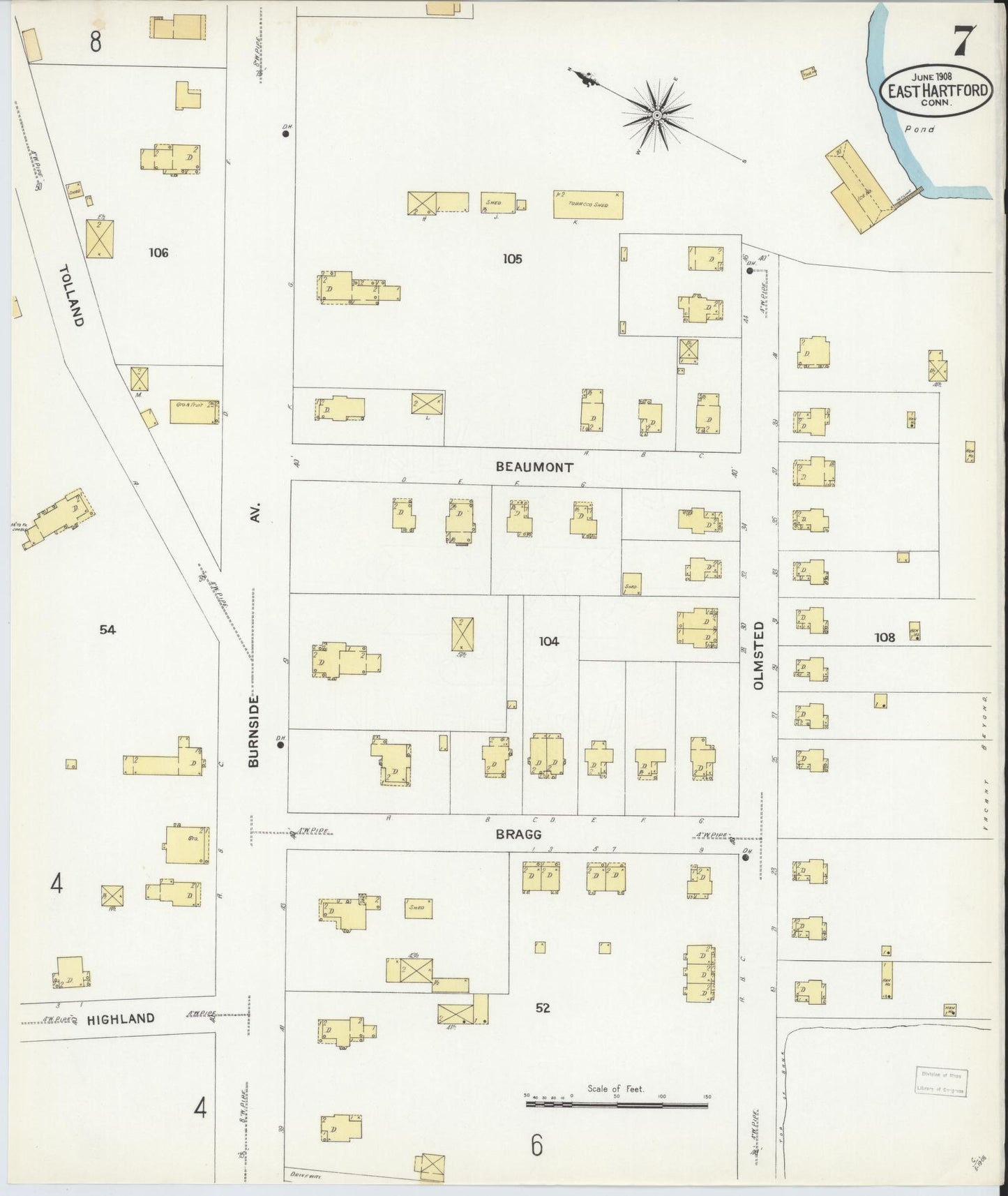 Sanborn Fire Insurance Map from East Hartford, Hartford County, Connecticut (1908), Sheet #0007 - Historic Sanborn Fire Insurance Map Print, vintage old map wall art, antique decor, genealogy gift, Connecticut Connecticut map