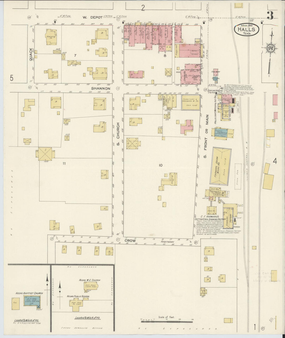 Sanborn Fire Insurance Map from Halls, Lauderdale County, Tennessee (1915), Sheet #0003 - Historic Sanborn Fire Insurance Map Print, vintage old map wall art, antique decor, genealogy gift, Tennessee Tennessee map