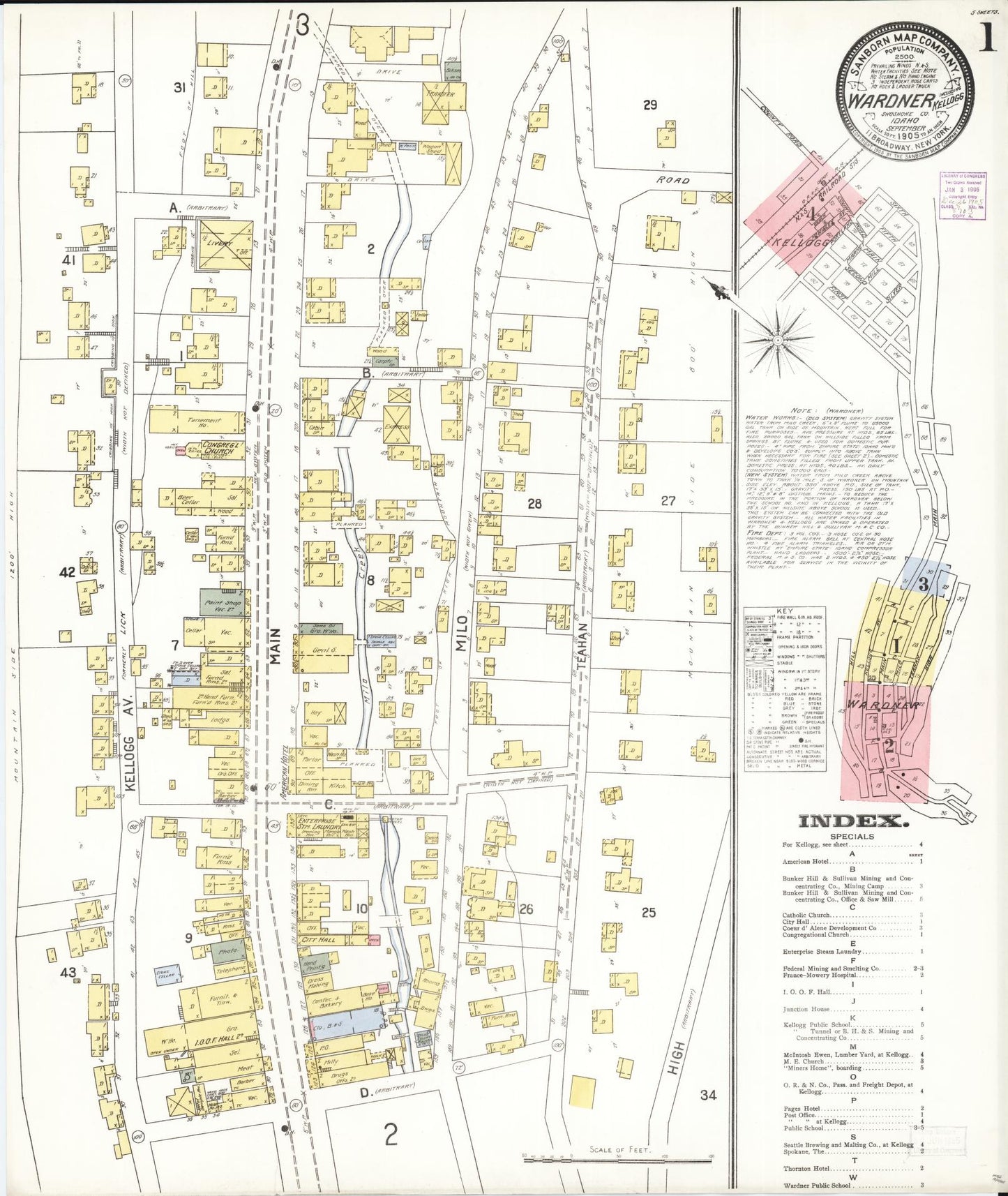 Sanborn Fire Insurance Map from Wardner, Shoshone County, Idaho (1905), Sheet #0001 - Historic Sanborn Fire Insurance Map Print, vintage old map wall art, antique decor, genealogy gift, Idaho Idaho map