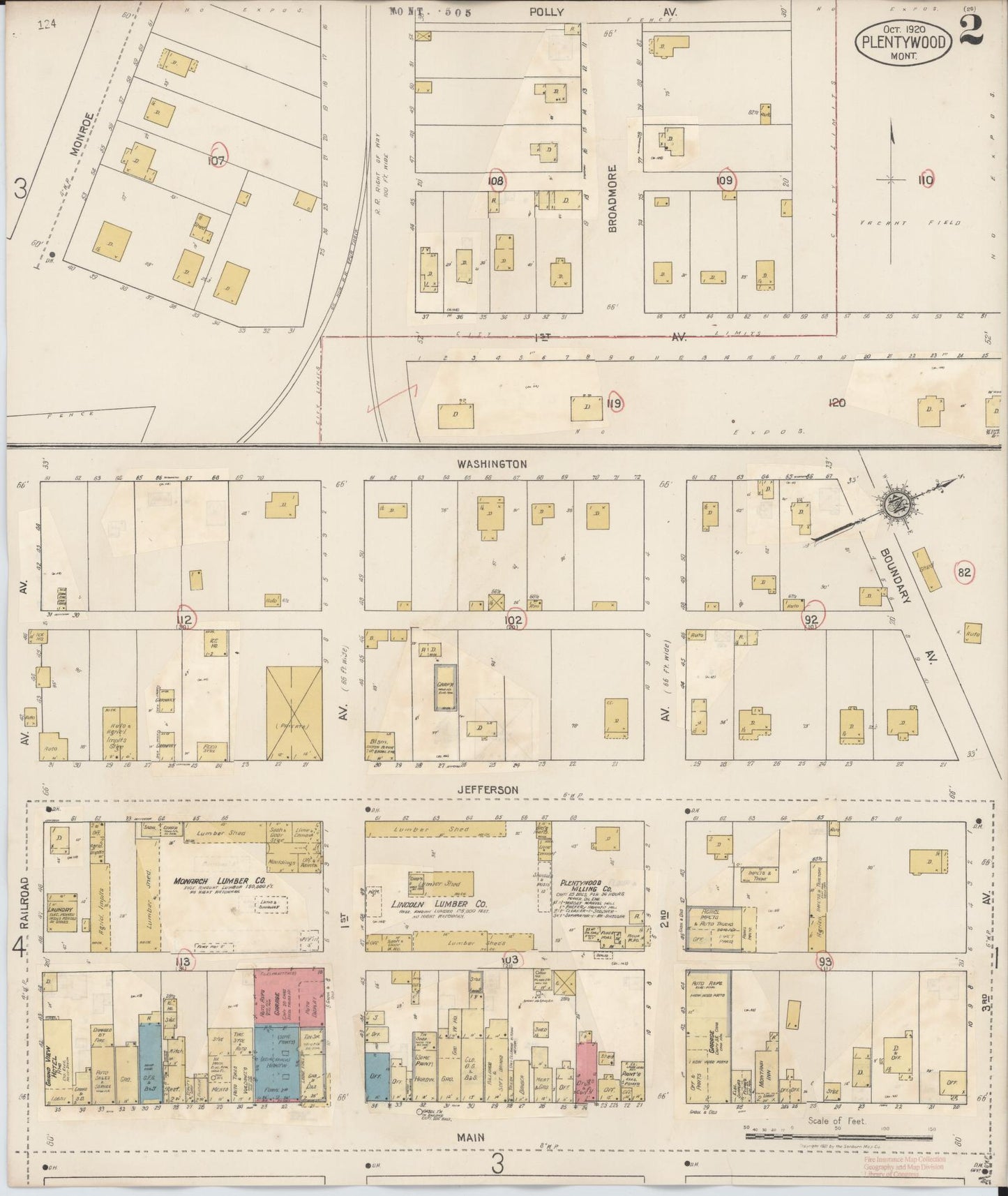 Sanborn Fire Insurance Map from Plentywood, Sheridan County, Montana (1929), Sheet #0002 - Historic Sanborn Fire Insurance Map Print, vintage old map wall art, antique decor, genealogy gift, Montana Montana map