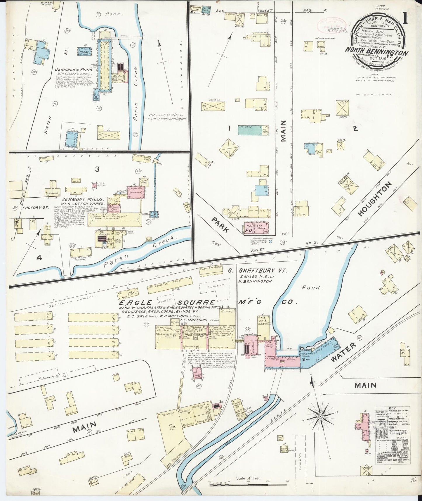 Sanborn Fire Insurance Map from North Bennington, Bennington County, Vermont. (1891) – Historic Sanborn Fire Insurance Map Print