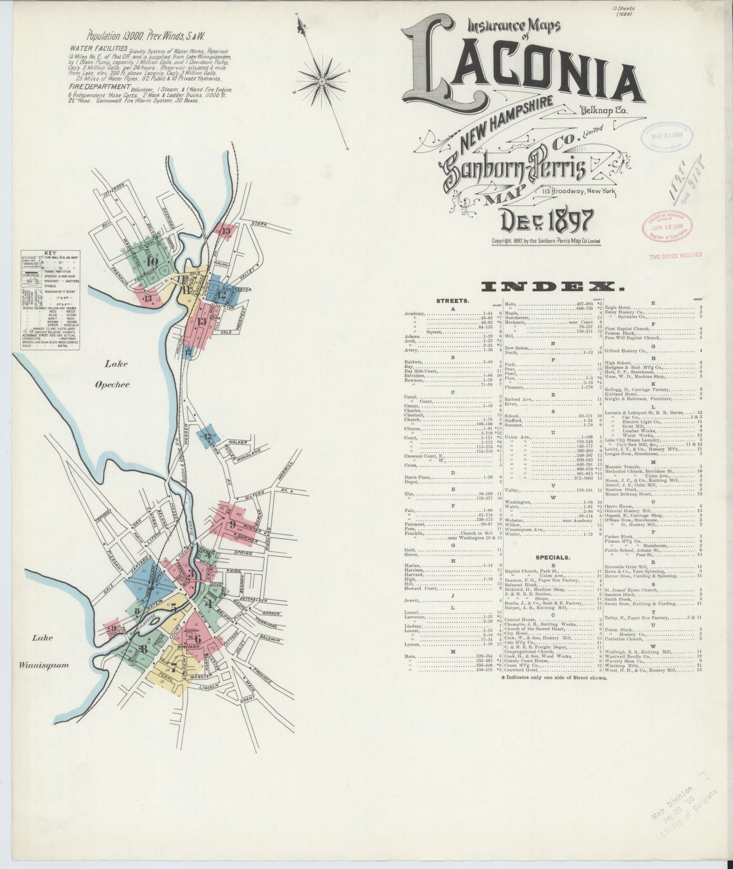 Sanborn Fire Insurance Map from Laconia, Belknap County, New Hampshire. (1897) – Historic Sanborn Fire Insurance Map Print