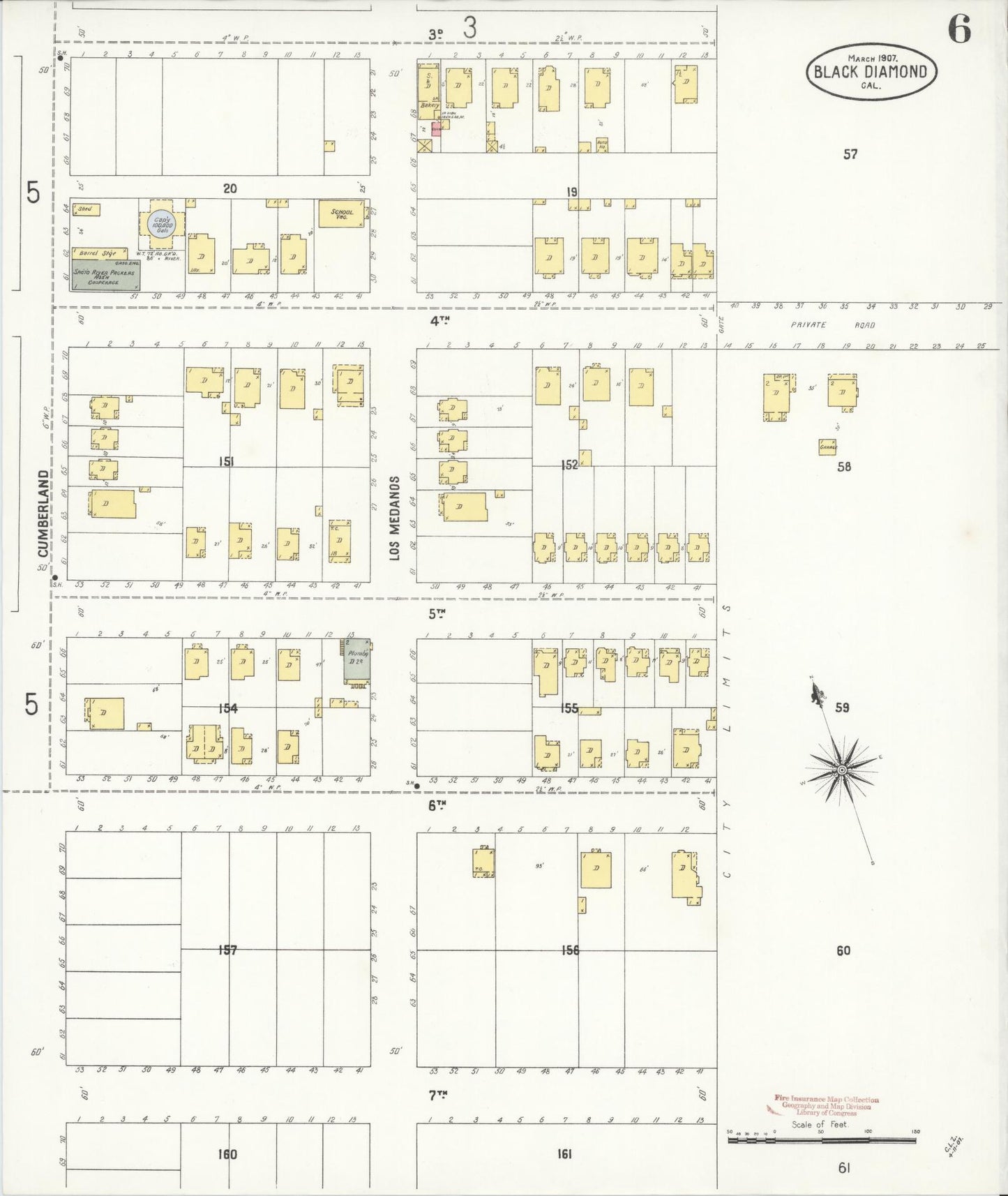 Sanborn Fire Insurance Map from Black Diamond, Contra Costa, California (1907), Sheet #0006 - Historic Sanborn Fire Insurance Map Print, vintage old map wall art, antique decor, genealogy gift, California California map