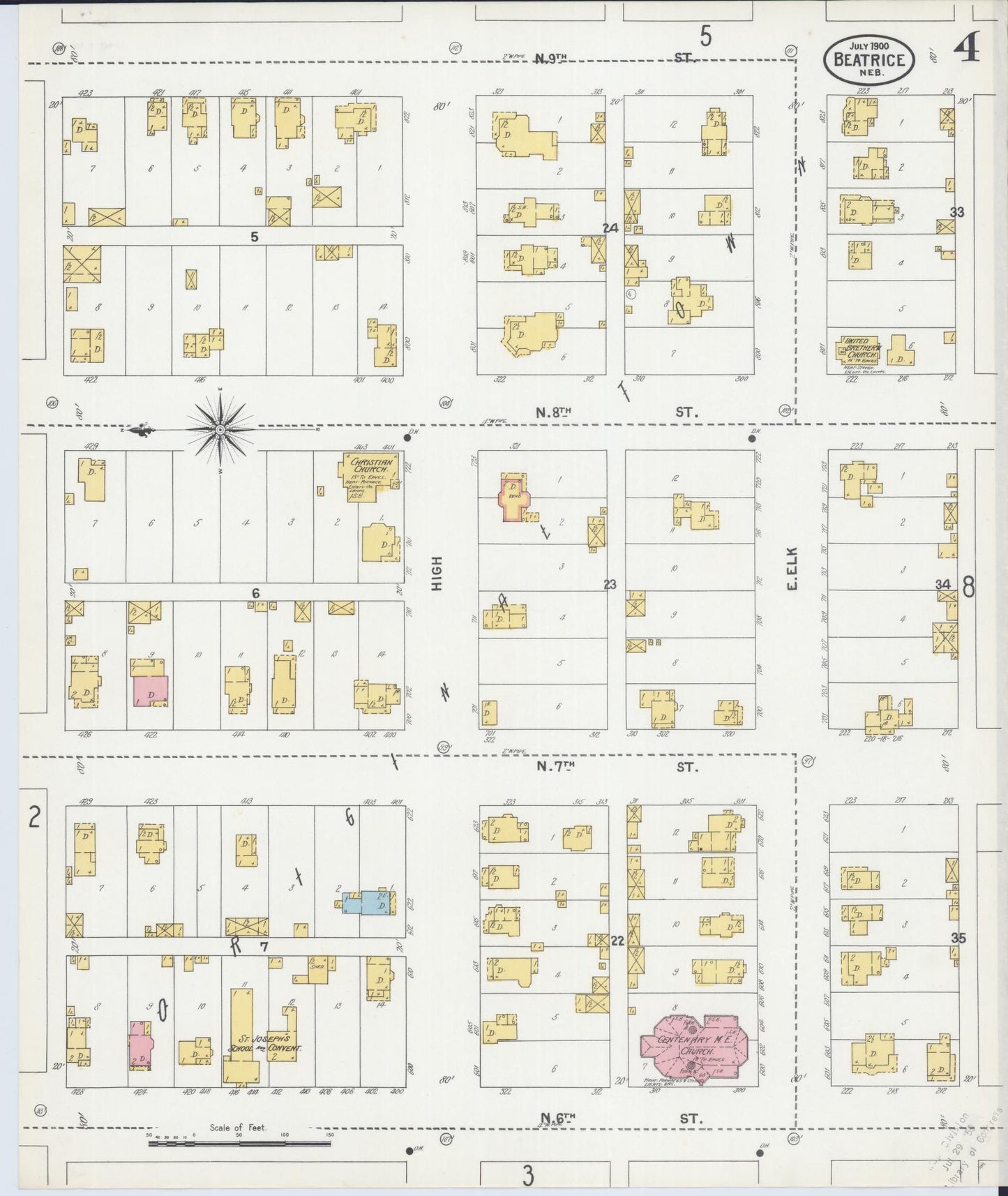 Sanborn Fire Insurance Map from Beatrice, Gage County, Nebraska (1900), Sheet #0004 - Historic Sanborn Fire Insurance Map Print, vintage old map wall art, antique decor, genealogy gift, Nebraska Nebraska map