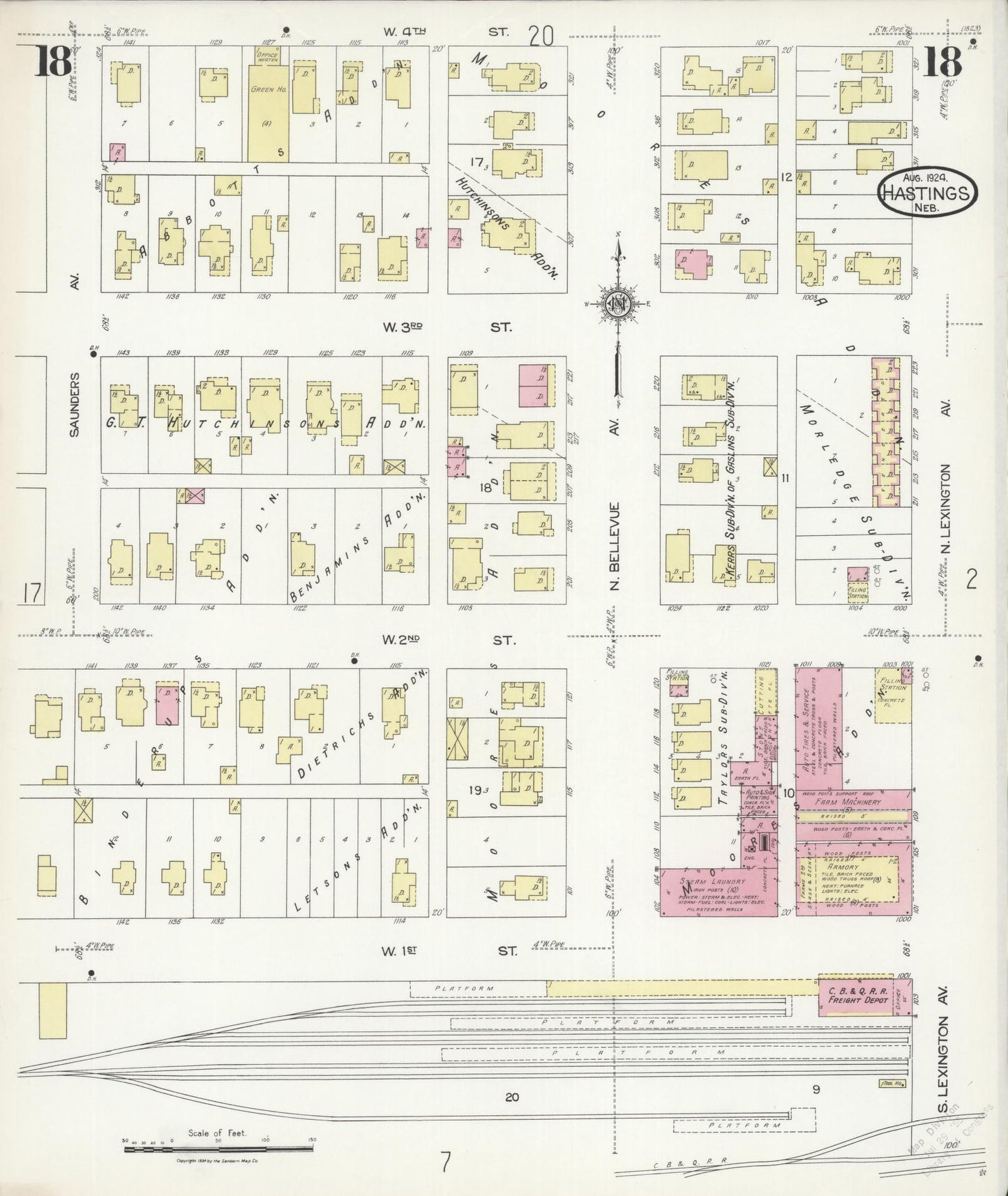 Sanborn Fire Insurance Map from Hastings, Adams County, Nebraska (1924), Sheet #0018 - Historic Sanborn Fire Insurance Map Print, vintage old map wall art, antique decor, genealogy gift, Nebraska Nebraska map