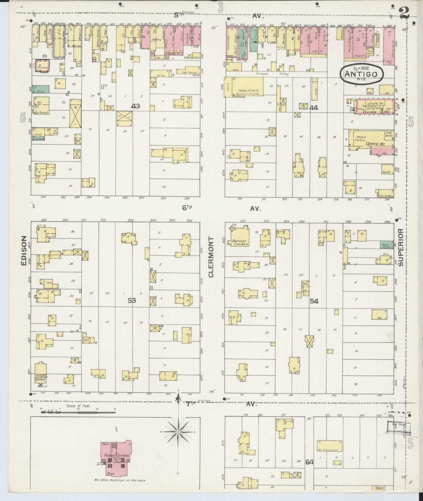 Sanborn Fire Insurance Map from Antigo, Langlade County, Wisconsin (1892), Sheet #0002 - Historic Sanborn Fire Insurance Map Print, vintage old map wall art, antique decor, genealogy gift, Wisconsin Wisconsin map