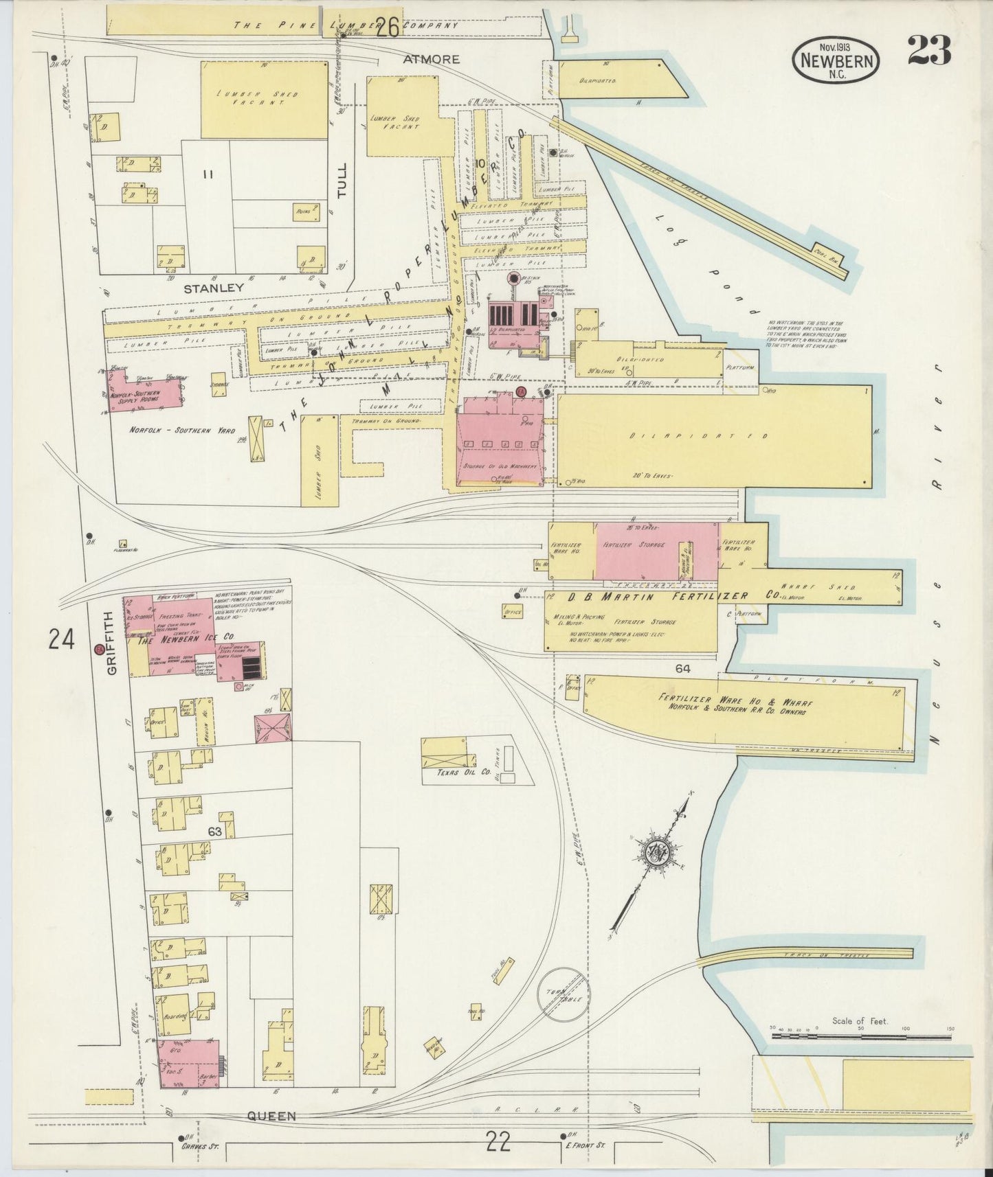 Sanborn Fire Insurance Map from New Bern, Craven County, North Carolina (1913), Sheet #0023 - Historic Sanborn Fire Insurance Map Print, vintage old map wall art, antique decor, genealogy gift, North Carolina North Carolina map