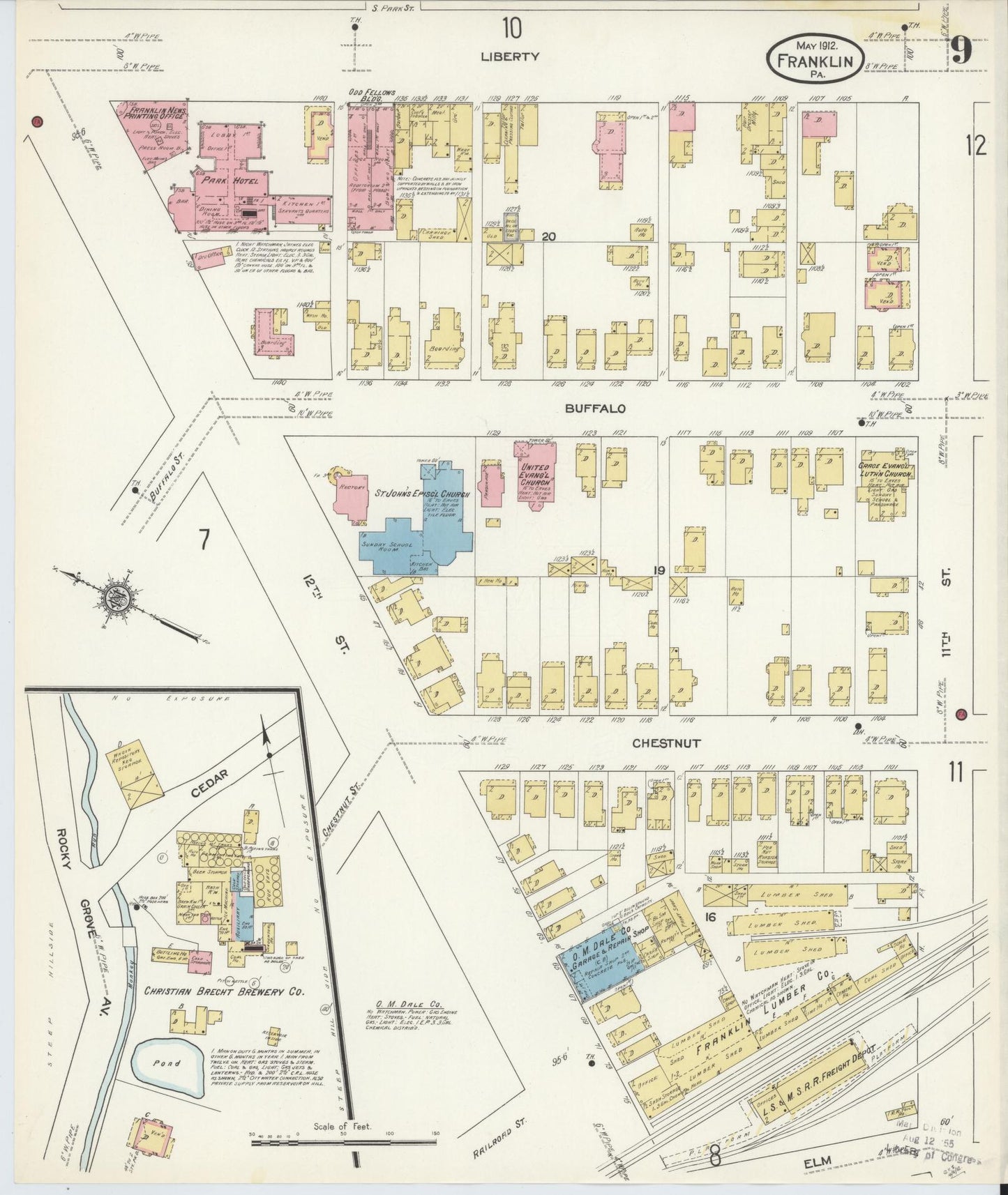Sanborn Fire Insurance Map from Franklin, Venango County, Pennsylvania (1912), Sheet #0009 - Historic Sanborn Fire Insurance Map Print, vintage old map wall art, antique decor, genealogy gift, Pennsylvania Pennsylvania map