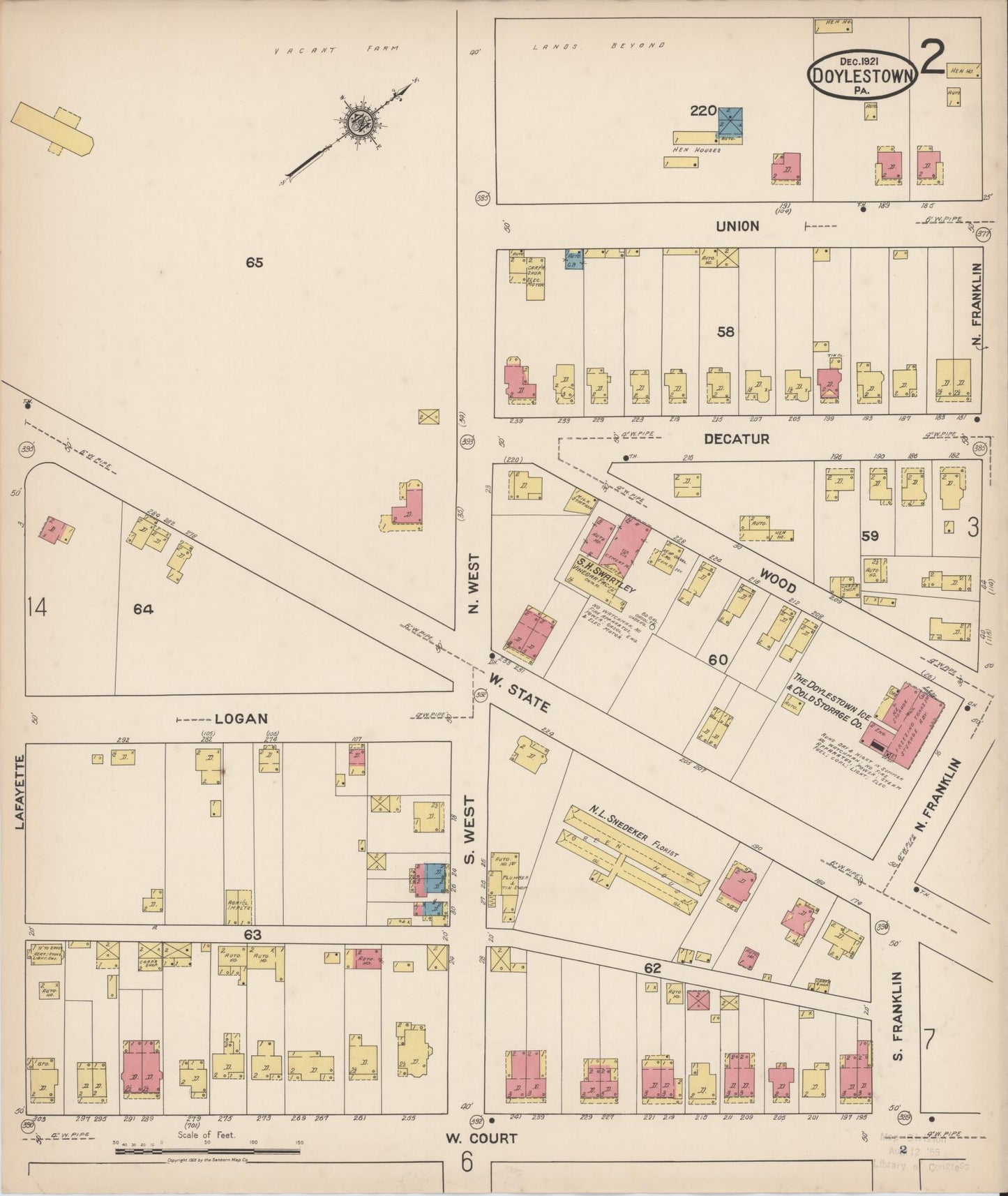 Sanborn Fire Insurance Map from Doylestown, Bucks County, Pennsylvania (1922), Sheet #0002 - Historic Sanborn Fire Insurance Map Print, vintage old map wall art, antique decor, genealogy gift, Pennsylvania Pennsylvania map