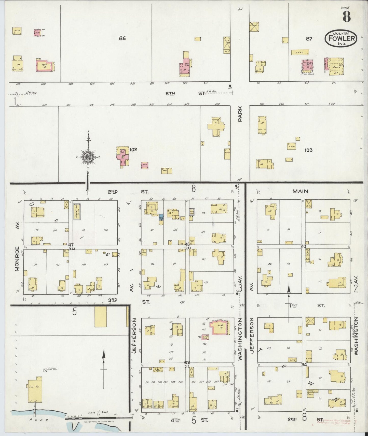 Sanborn Fire Insurance Map from Fowler, Benton County, Indiana (1921), Sheet #0008 - Complete Map Set gallery image, historic Sanborn map, vintage wall art, Indiana Indiana