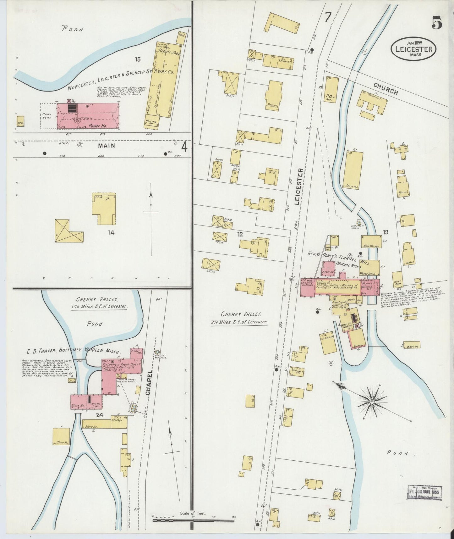 Sanborn Fire Insurance Map from Leicester, Worcester County, Massachusetts (1889), Sheet #0005 - Historic Sanborn Fire Insurance Map Print, vintage old map wall art, antique decor, genealogy gift, Massachusetts Massachusetts map