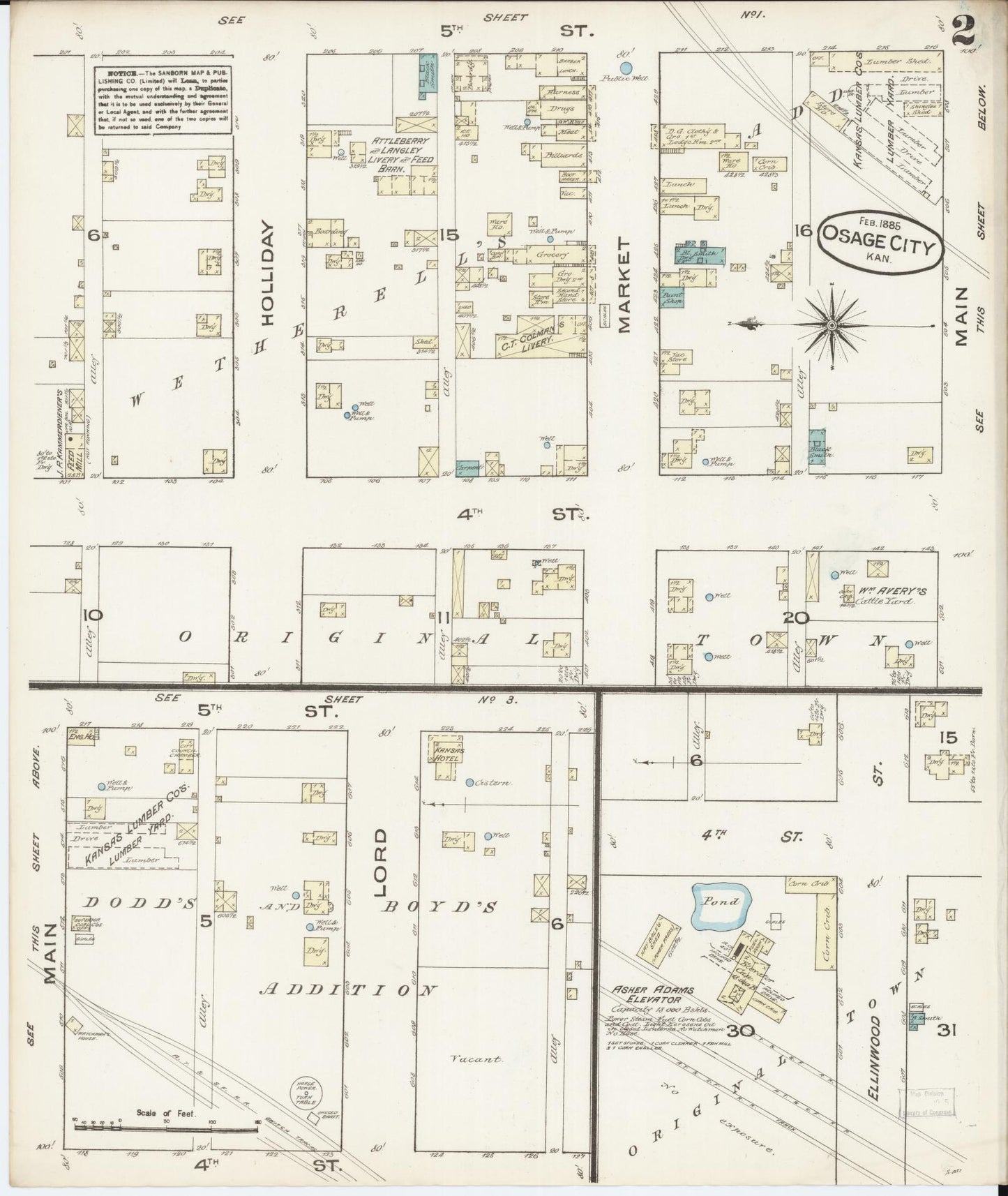 Sanborn Fire Insurance Map from Osage City, Osage County, Kansas (1885), Sheet #0002 - Historic Sanborn Fire Insurance Map Print, vintage old map wall art, antique decor, genealogy gift, Kansas Kansas map