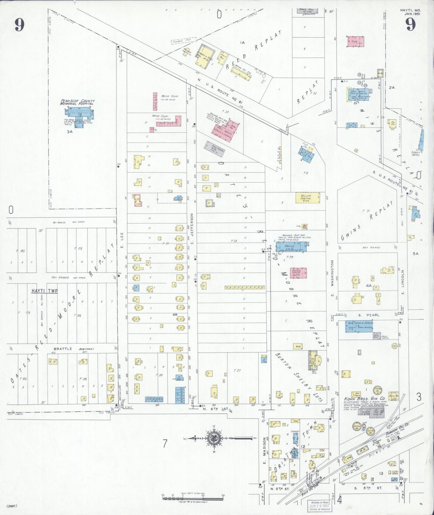 Sanborn Fire Insurance Map from Hayti, Pemiscot County, Missouri (1951), Sheet #0009 - Complete Map Set gallery image, historic Sanborn map, vintage wall art, Missouri Missouri