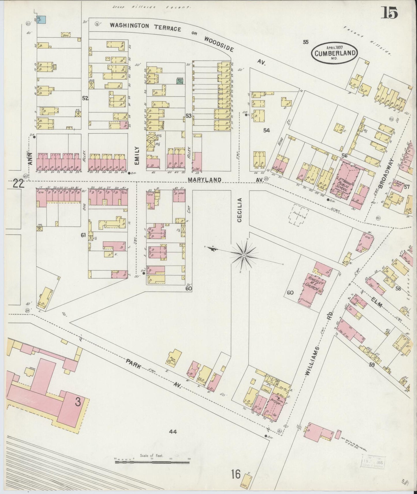 Allegany, Maryland - 1897 - Sanborn Fire Insurance Map, Sheet #0015 - Historic Sanborn Fire Insurance Map Print, Allegany Maryland 1897 0015 vintage old map wall art