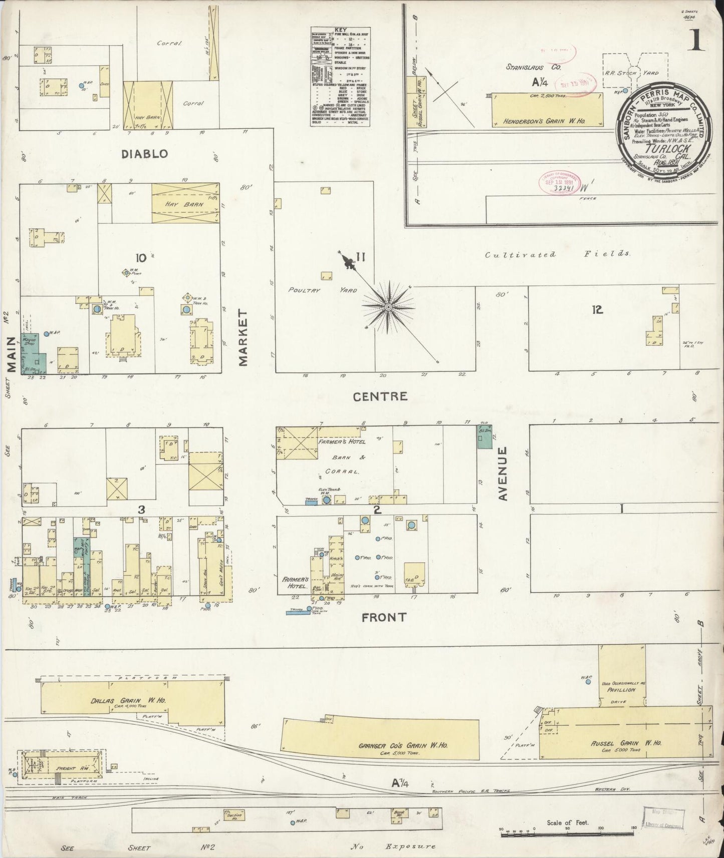 Sanborn Fire Insurance Map from Turlock, Stanislaus County, California. (1891) – Historic Sanborn Fire Insurance Map Print