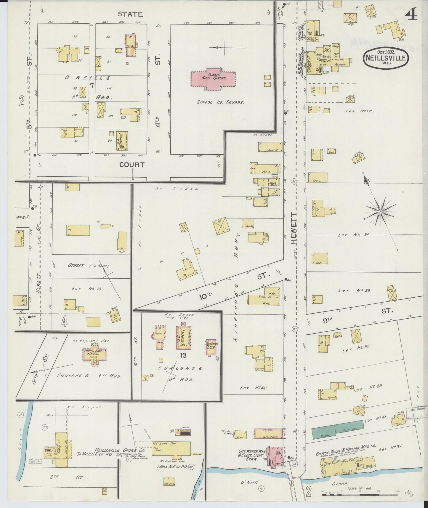 Sanborn Fire Insurance Map from Neillsville, Clark County, Wisconsin (1892), Sheet #0004 - Complete Map Set gallery image, historic Sanborn map, vintage wall art, Wisconsin Wisconsin