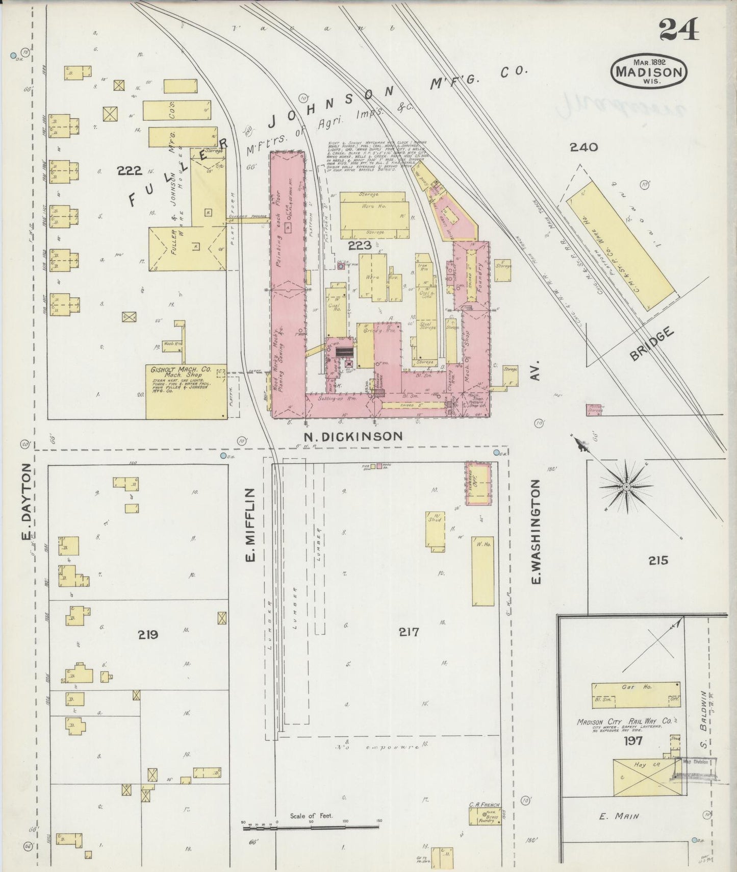 Sanborn Fire Insurance Map from Madison, Dane County, Wisconsin (1892), Sheet #0024 - Historic Sanborn Fire Insurance Map Print, vintage old map wall art, antique decor, genealogy gift, Wisconsin Wisconsin map