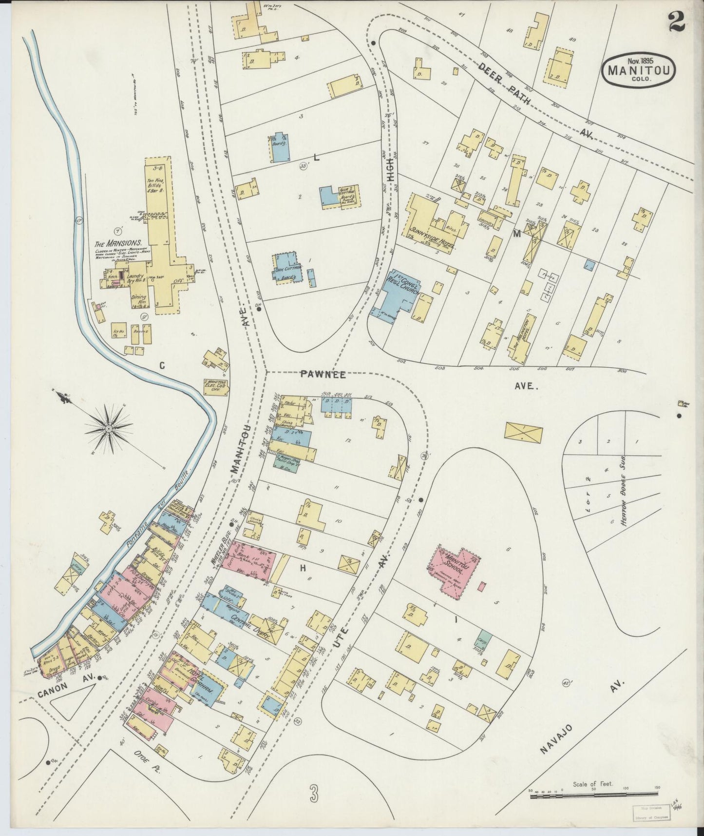 Sanborn Fire Insurance Map from Manitou, El Paso County, Colorado (1895), Sheet #0002 - Historic Sanborn Fire Insurance Map Print, vintage old map wall art, antique decor, genealogy gift, Colorado Colorado map