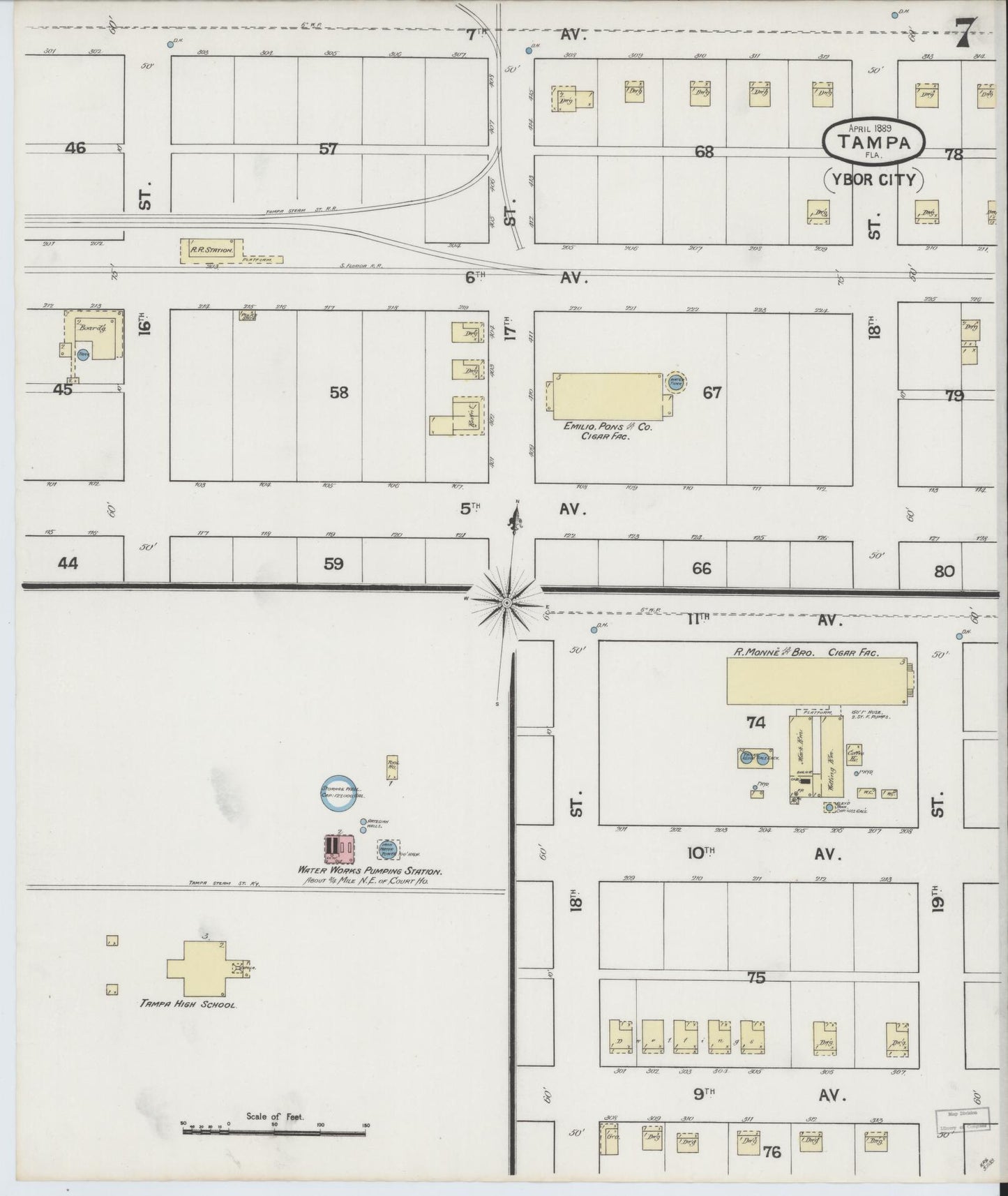 Sanborn Fire Insurance Map from Tampa, Hillsborough County, Florida (1889), Sheet #0007 - Complete Map Set gallery image, historic Sanborn map, vintage wall art, Florida Florida
