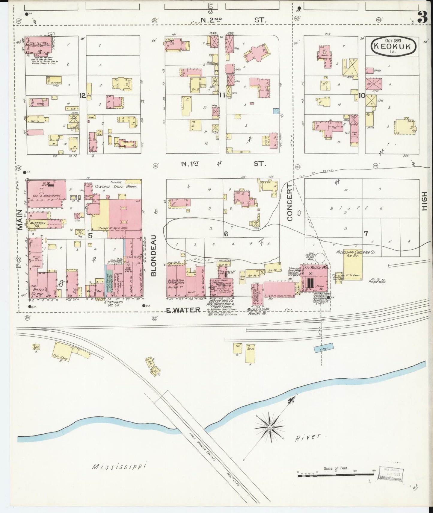 Sanborn Fire Insurance Map from Keokuk, Lee County, Iowa (1893), Sheet #0003 - Historic Sanborn Fire Insurance Map Print, vintage old map wall art