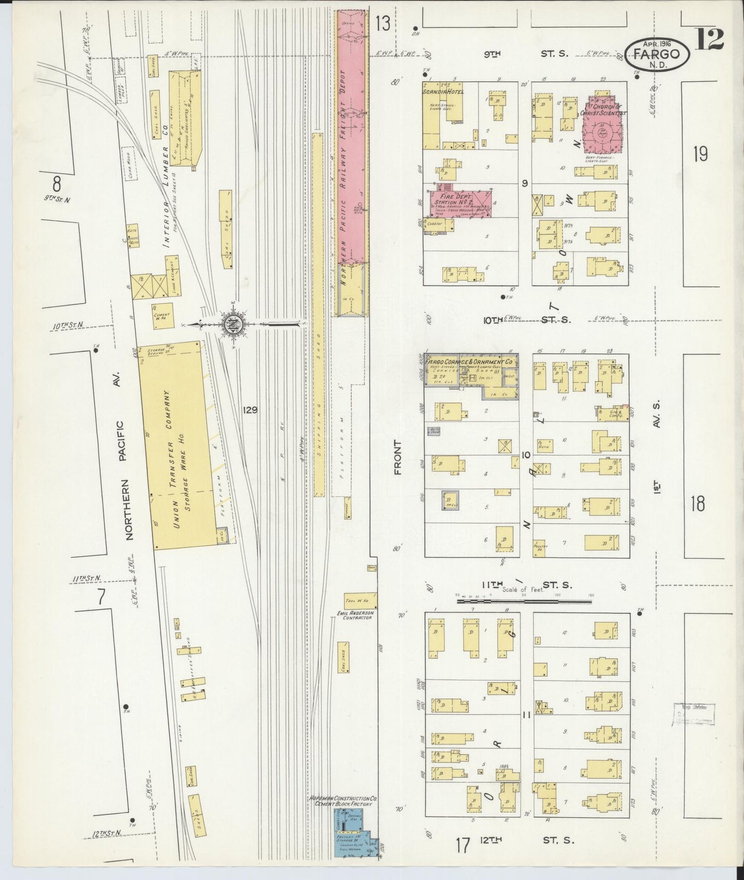 Sanborn Fire Insurance Map from Fargo, Cass County, North Dakota (1916), Sheet #0012 - Historic Sanborn Fire Insurance Map Print, vintage old map wall art, antique decor, genealogy gift, North Dakota North Dakota map