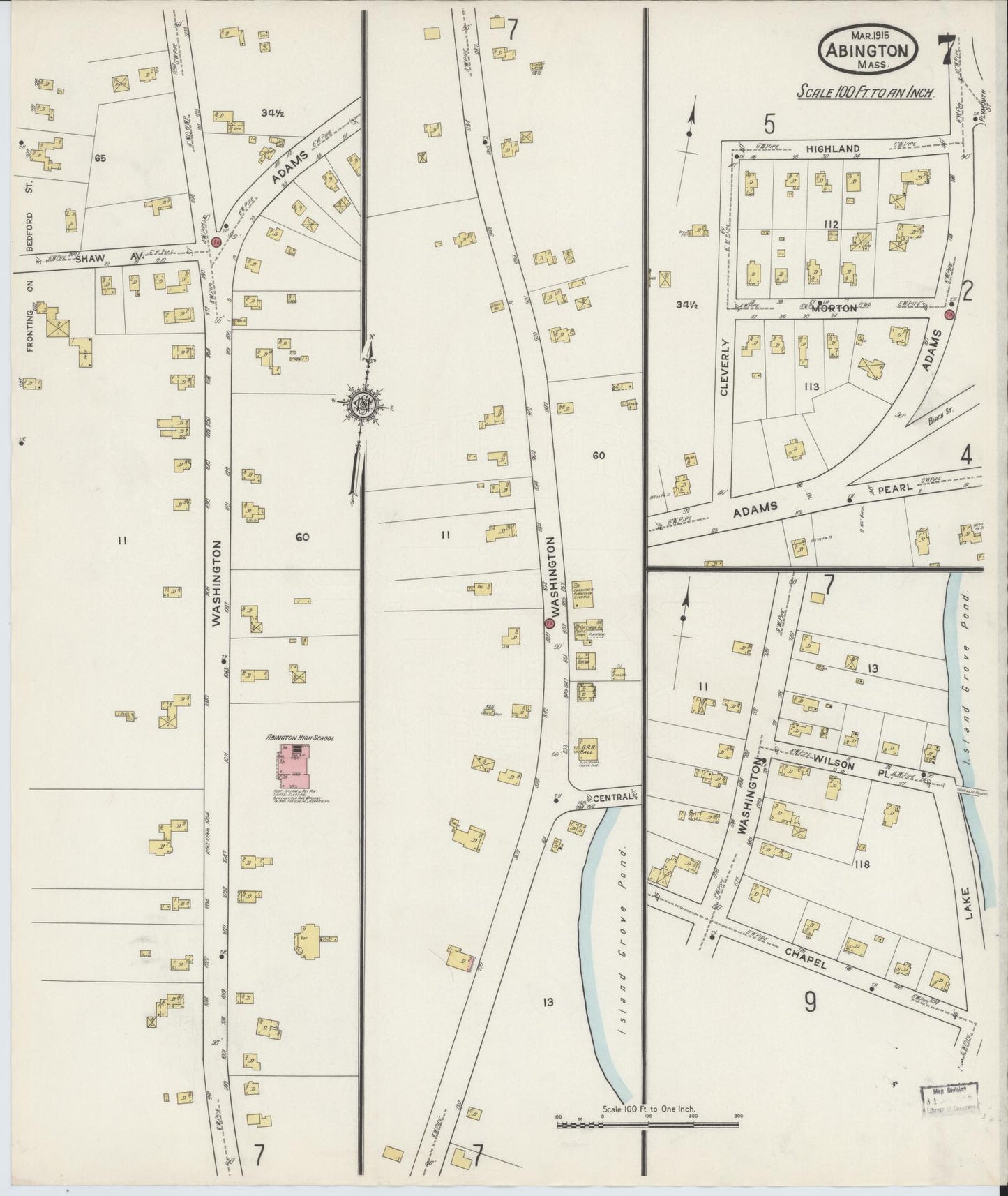 Sanborn Fire Insurance Map from Abington, Plymouth County, Massachusetts (1915), Sheet #0007 - Historic Sanborn Fire Insurance Map Print, vintage old map wall art, antique decor, genealogy gift, Massachusetts Massachusetts map