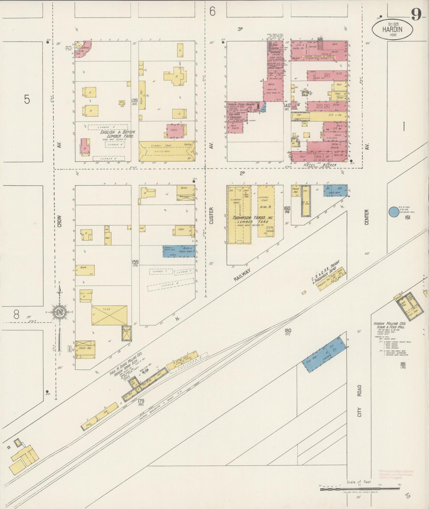 Sanborn Fire Insurance Map from Hardin, Big Horn County, Montana (1920), Sheet #0009 - Historic Sanborn Fire Insurance Map Print, vintage old map wall art, antique decor, genealogy gift, Montana Montana map