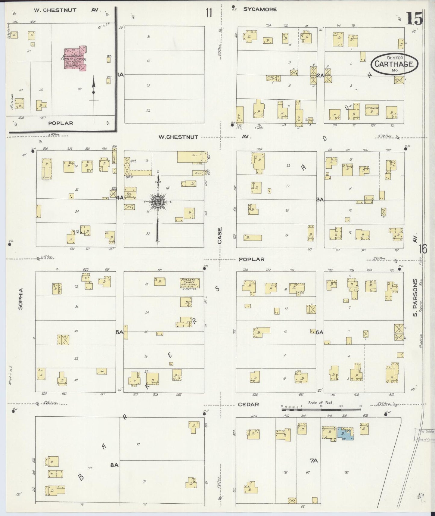Sanborn Fire Insurance Map from Carthage, Jasper County, Missouri (1909), Sheet #0015 - Historic Sanborn Fire Insurance Map Print, vintage old map wall art, antique decor, genealogy gift, Missouri Missouri map