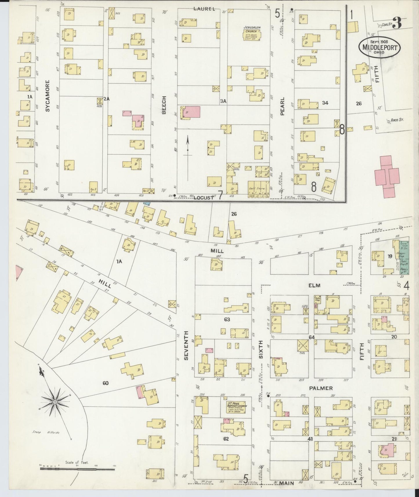 Sanborn Fire Insurance Map from Middleport, Meigs County, Ohio (1908), Sheet #0003 - Historic Sanborn Fire Insurance Map Print, vintage old map wall art, antique decor, genealogy gift, Ohio Ohio map