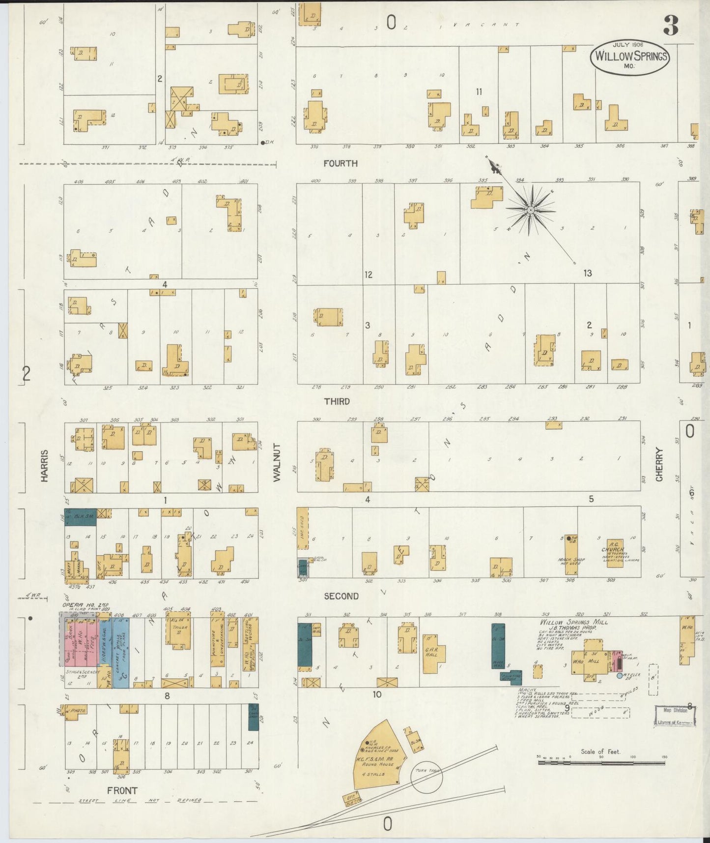 Sanborn Fire Insurance Map from Willow Springs, Howell County, Missouri (1906), Sheet #0003 - Complete Map Set gallery image, historic Sanborn map, vintage wall art, Missouri Missouri