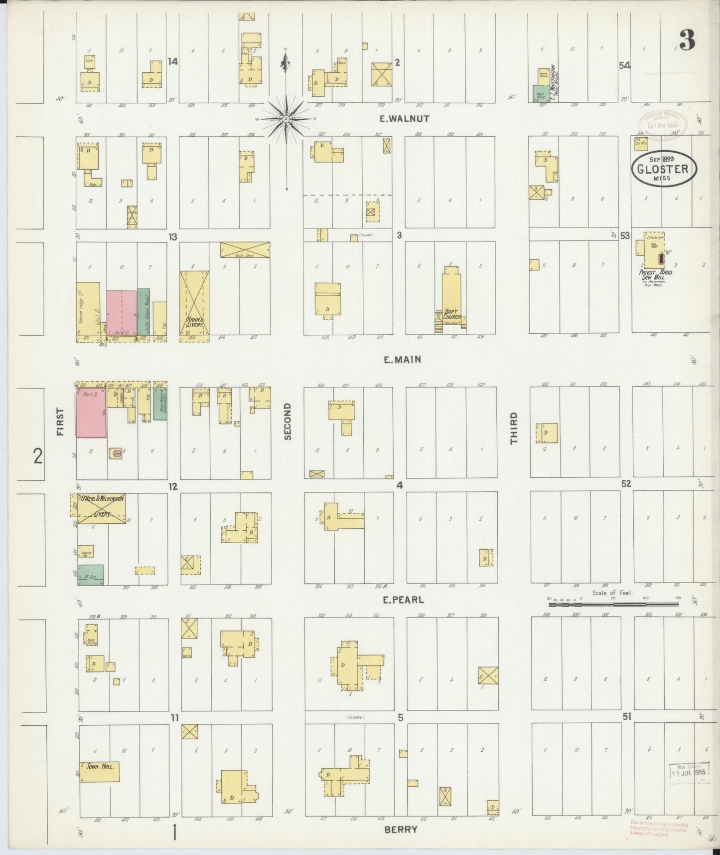 Sanborn Fire Insurance Map from Gloster, Amite County, Mississippi (1899), Sheet #0003 - Complete Map Set gallery image, historic Sanborn map, vintage wall art, Mississippi Mississippi